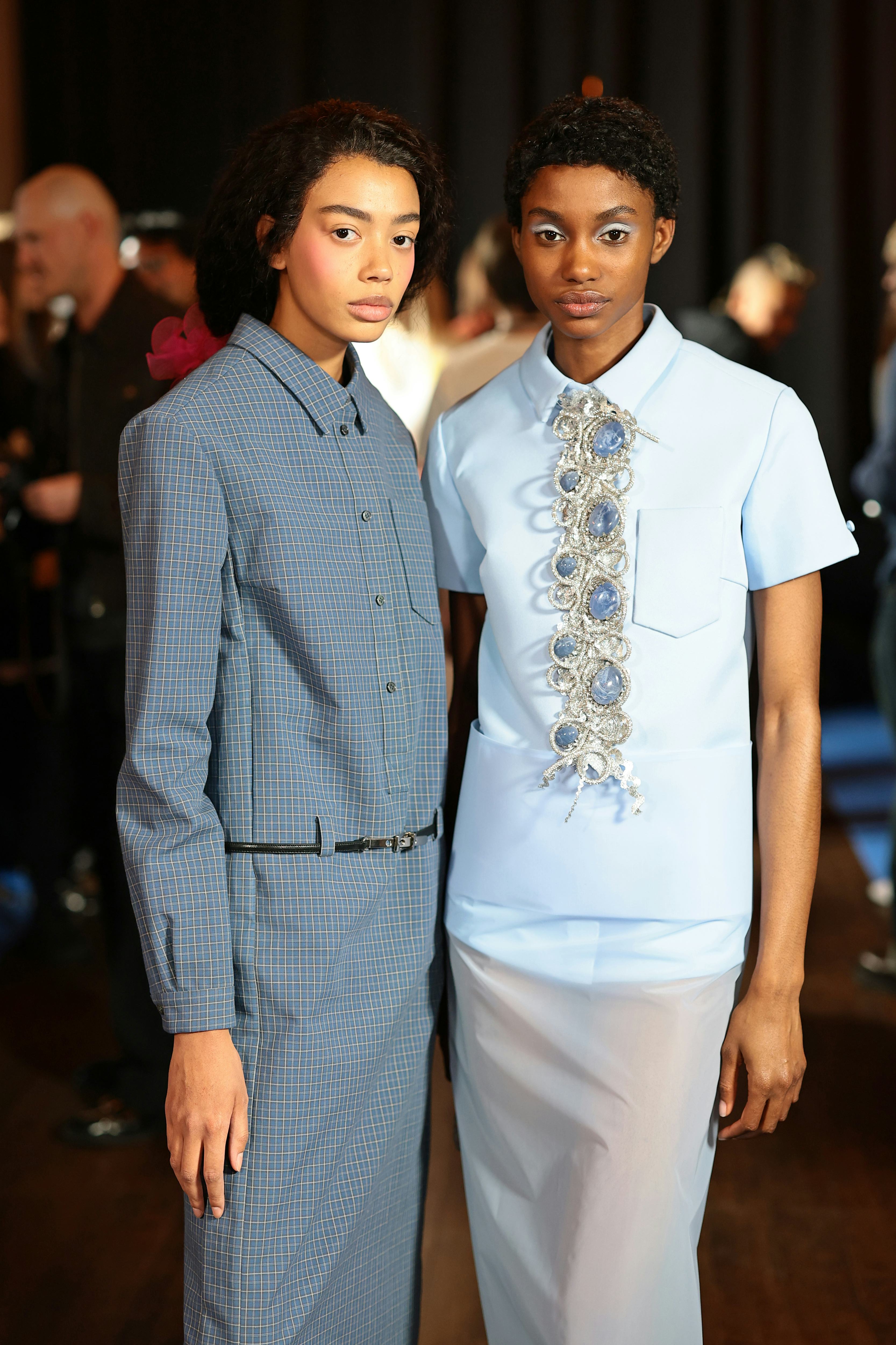 NEW YORK, NEW YORK - FEBRUARY 09: Models pose backstage during the Marc Jacobs 2026 Runway Show at P...