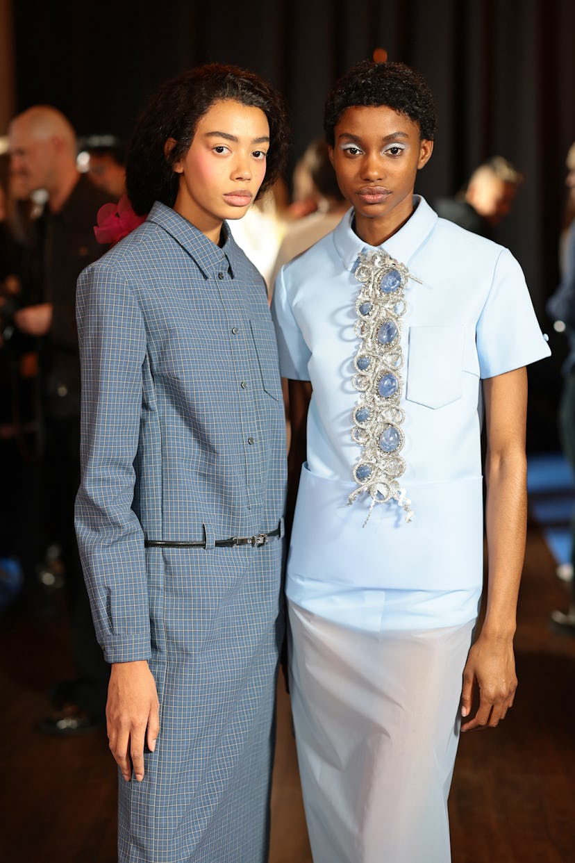 NEW YORK, NEW YORK - FEBRUARY 09: Models pose backstage during the Marc Jacobs 2026 Runway Show at P...