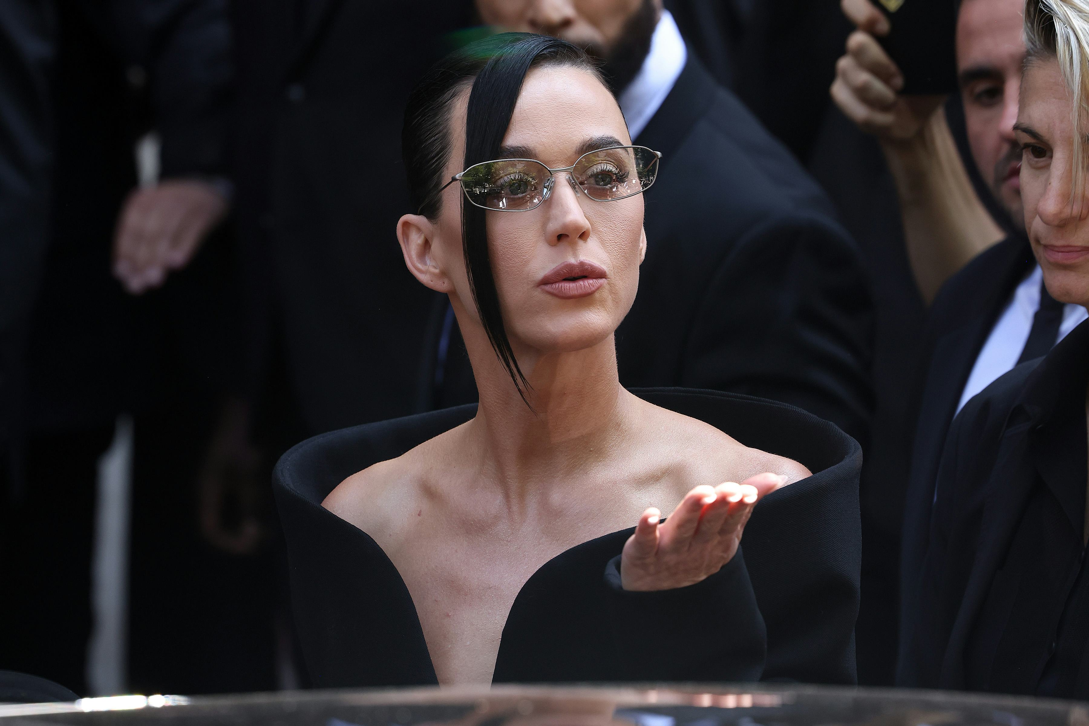 PARIS, FRANCE - JULY 09: Katy Perry departs Balenciaga during the Haute Couture Fall/Winter 2025/202...