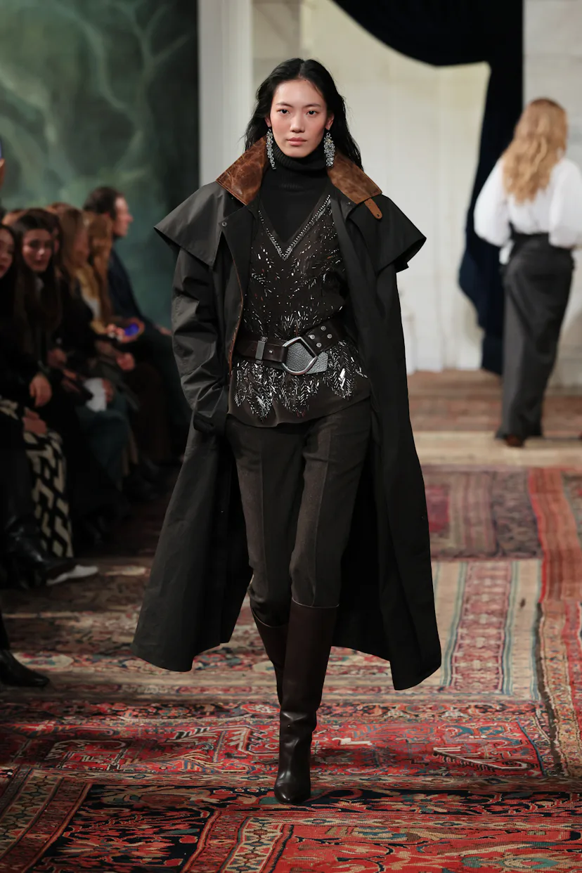 A model walks the runway for the Ralph Lauren fashion show