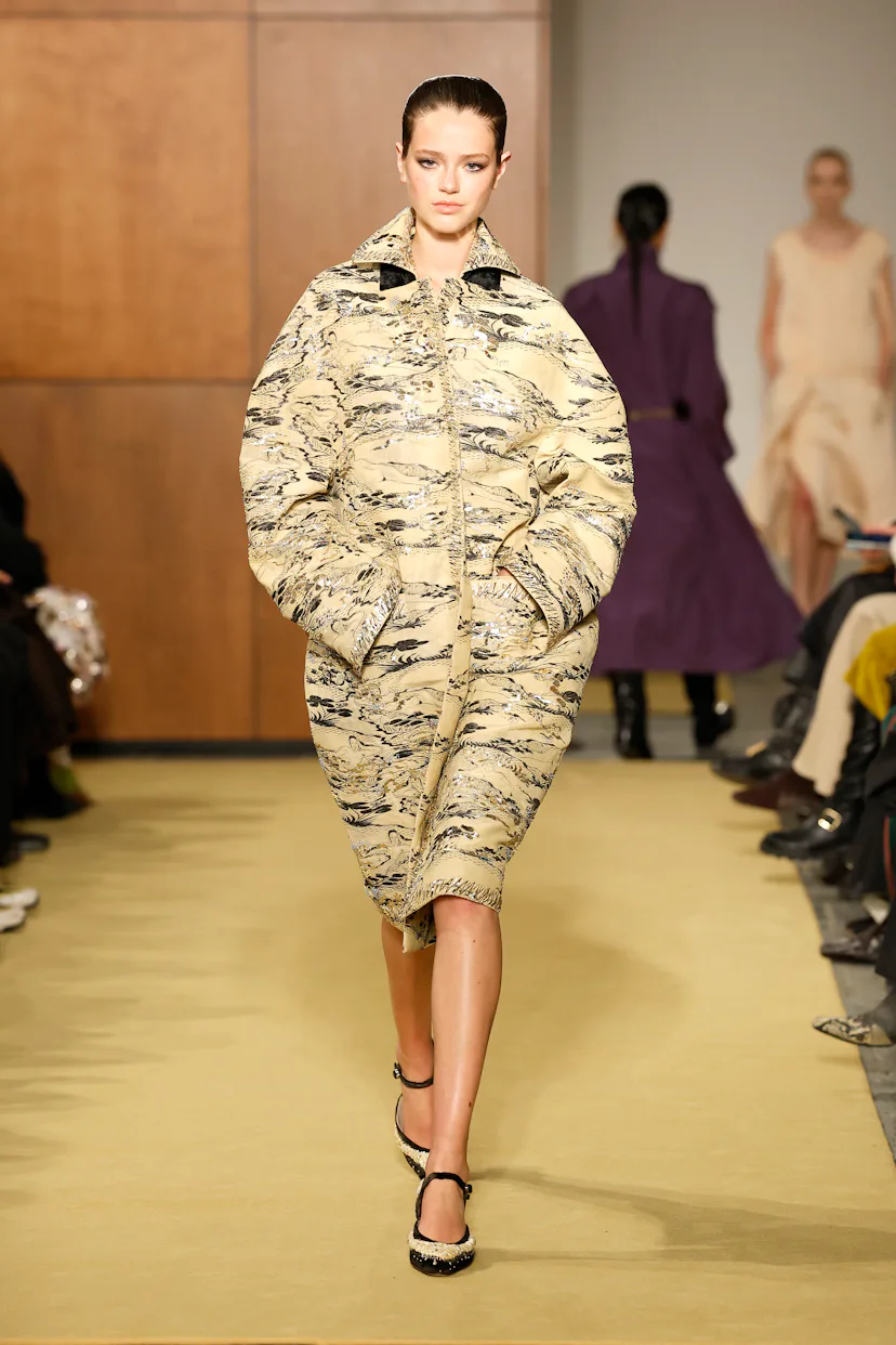 A model walks the runway at the Tory Burch show during the New York Fashion Week February 2026