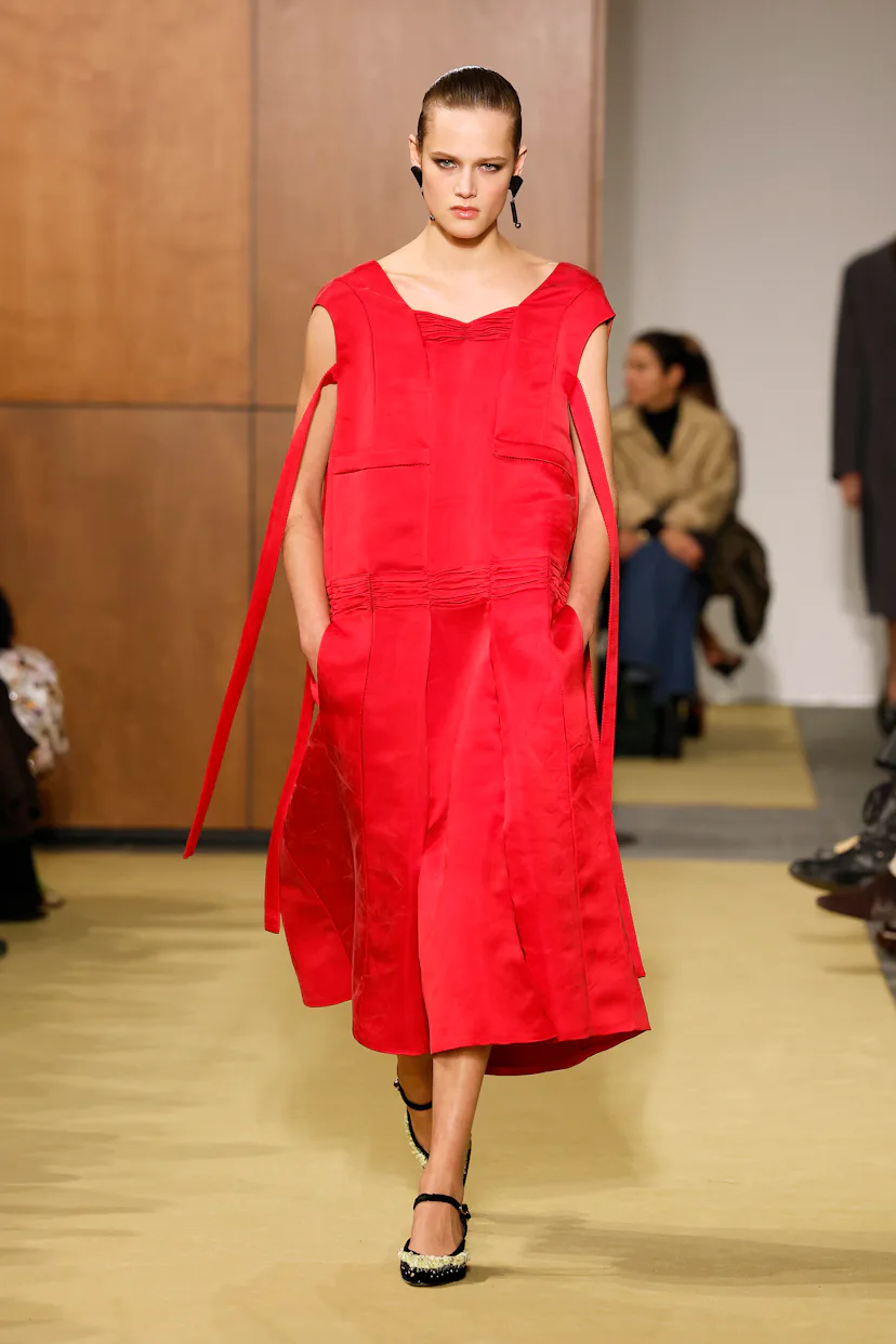 A model walks the runway at the Tory Burch show during the New York Fashion Week February 2026