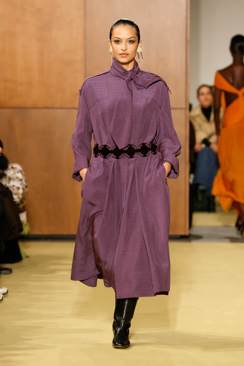 A model walks the runway at the Tory Burch show during the New York Fashion Week February 2026
