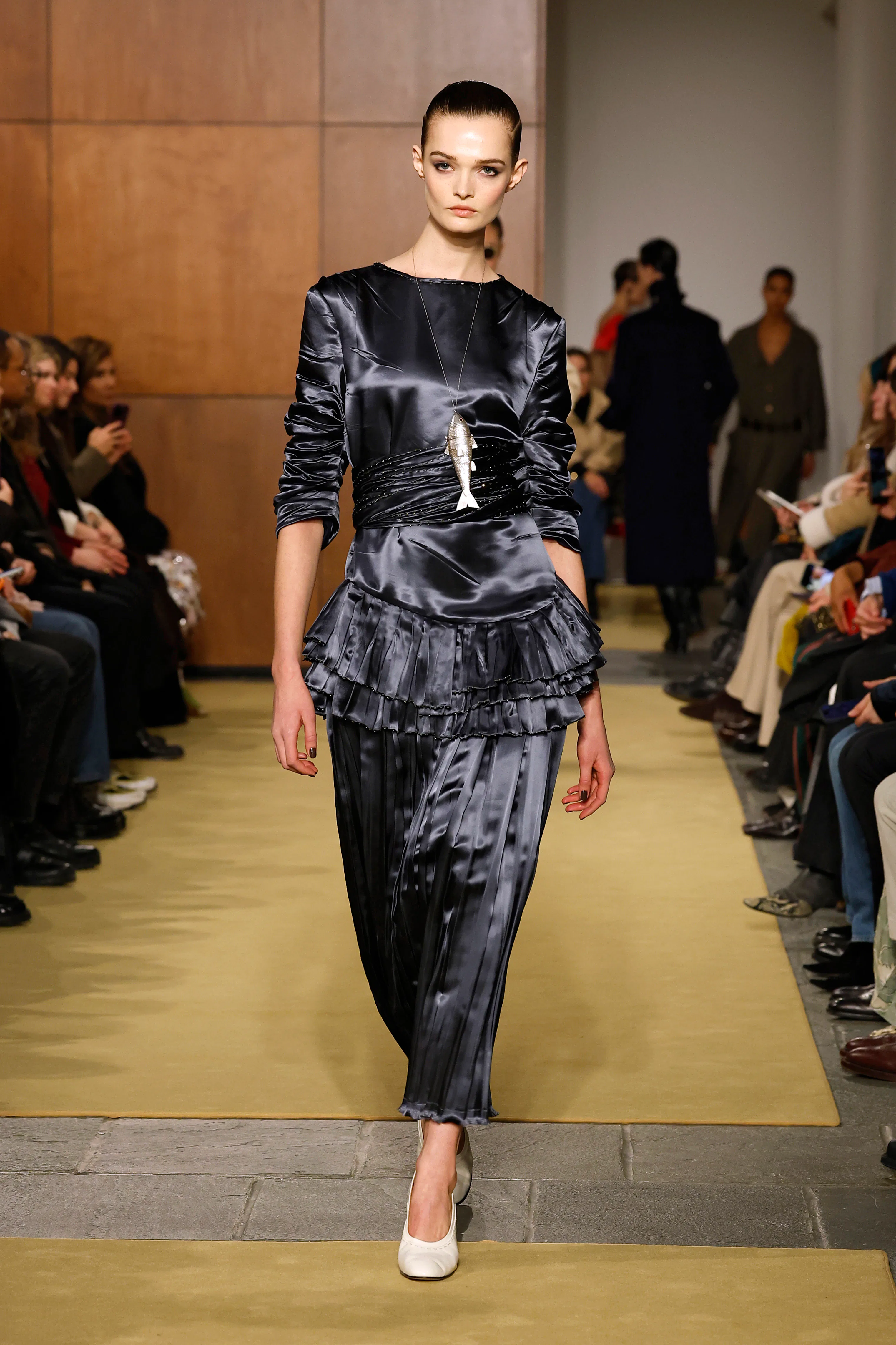 A model walks the runway at the Tory Burch show during the New York Fashion Week February 2026 