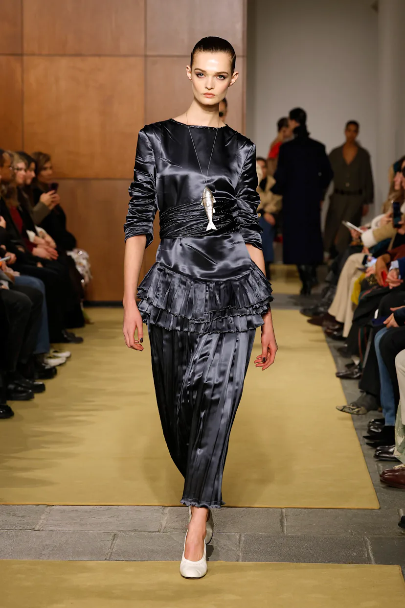 A model walks the runway at the Tory Burch show during the New York Fashion Week February 2026
