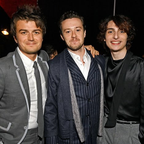 BROOKLYN, NEW YORK - MAY 14: (L-R) Joe Keery, Joseph Quinn, and Finn Wolfhard attend Netflix's "Stra...