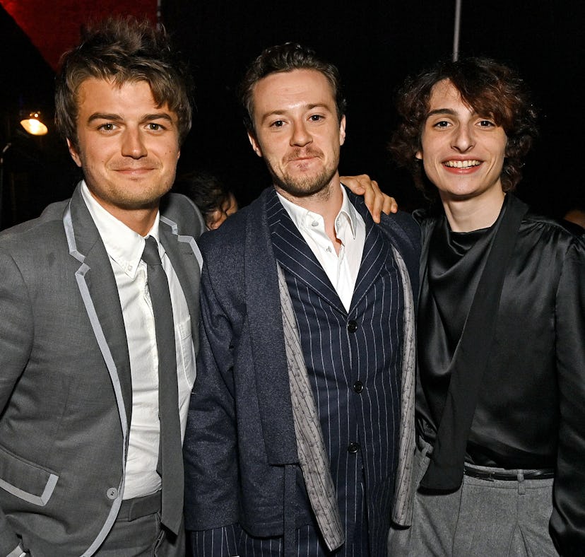 BROOKLYN, NEW YORK - MAY 14: (L-R) Joe Keery, Joseph Quinn, and Finn Wolfhard attend Netflix's "Stra...
