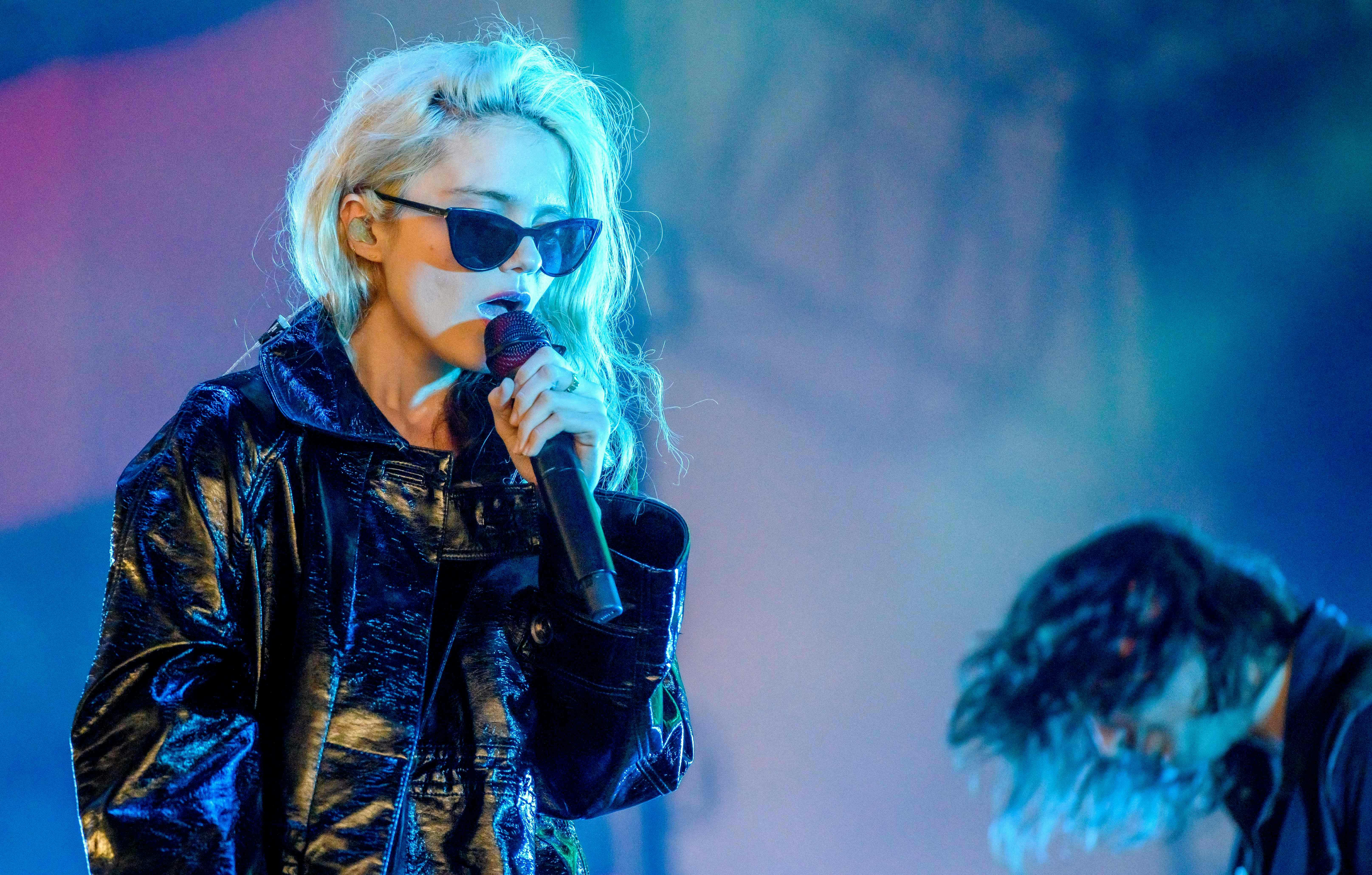 US singer Sky Ferreira performs on stage during the Roskilde Festival on June 30, 2022 in Roskilde, ...