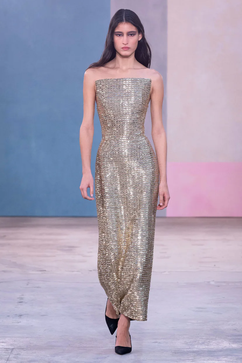 A model walks the runway during the Carolina Herrera Ready to Wear Fall/Winter 2026