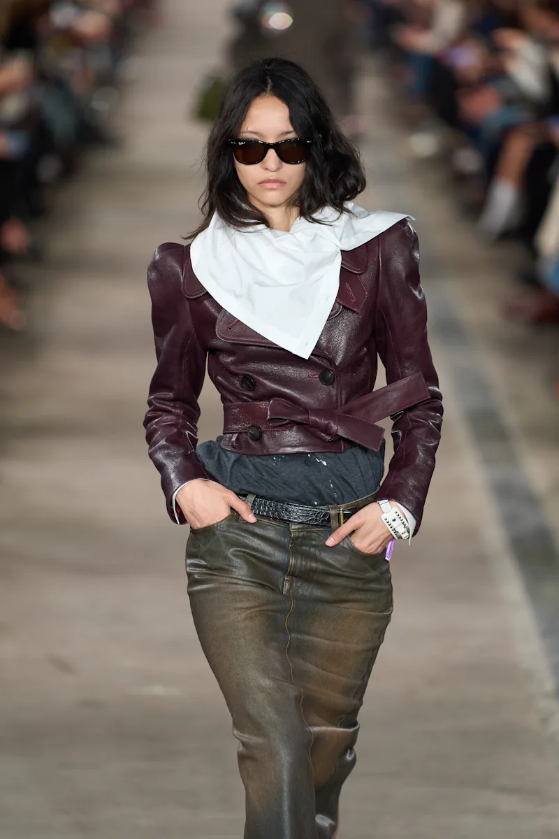 NEW YORK, NEW YORK - FEBRUARY 13: A model walks the runway for the 7 For All Mankind FW26 fashion sh...
