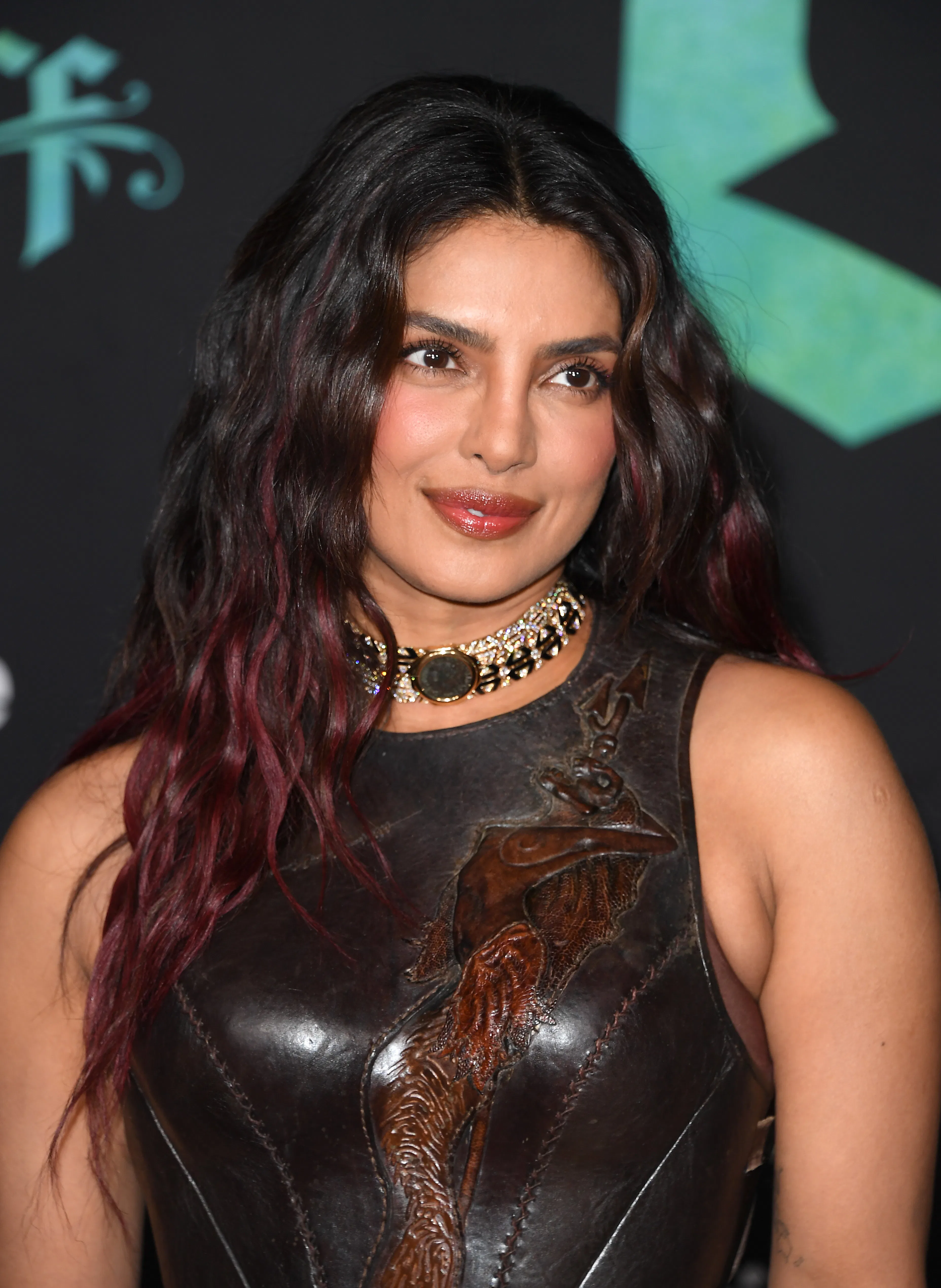 Priyanka Chopra with wine red highlights