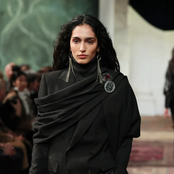 A model walks the runway for the Ralph Lauren fashion show