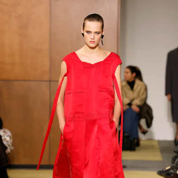 A model walks the runway at the Tory Burch show during the New York Fashion Week February 2026