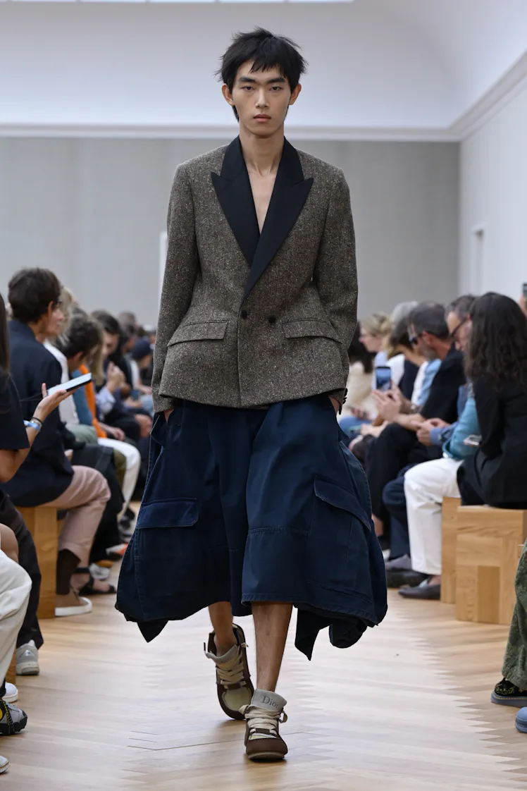 Model on the runway at the Dior Homme show as part of Paris Men's Fashion Week on June 27, 2025 in P...