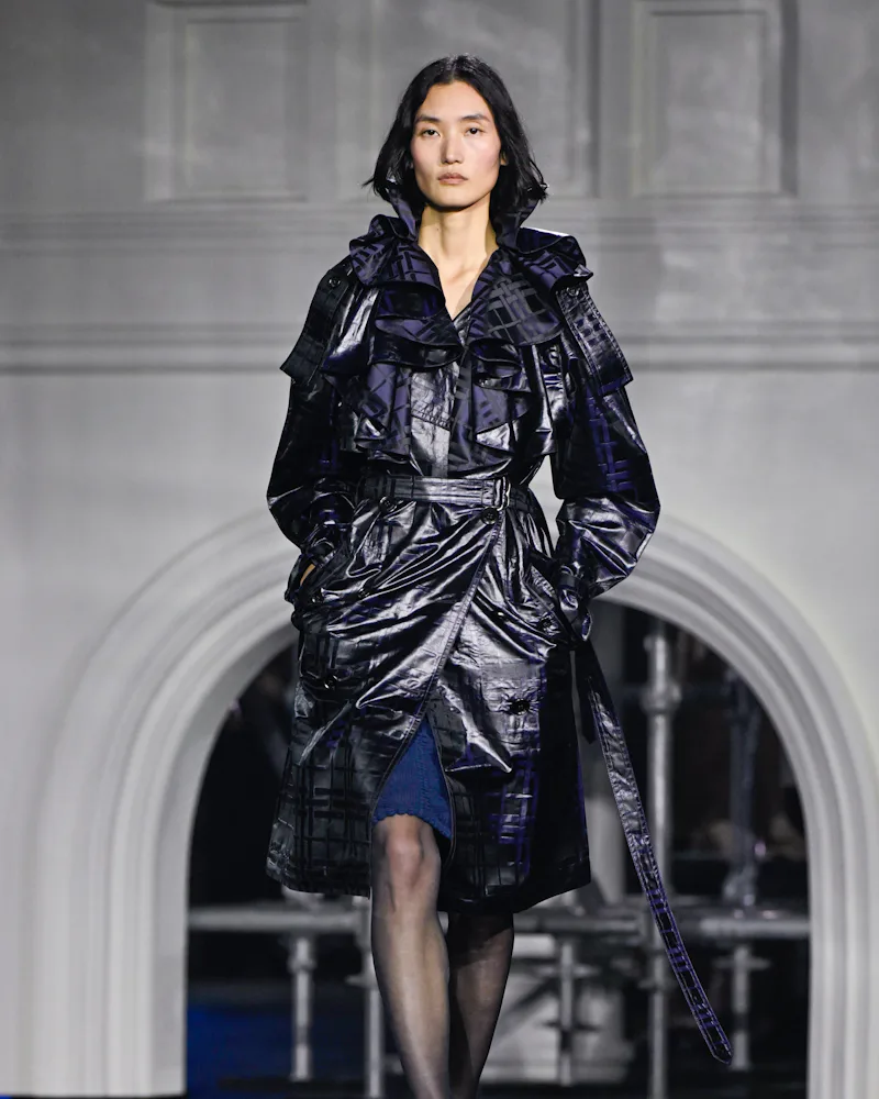 Model on the runway at the Burberry fashion show