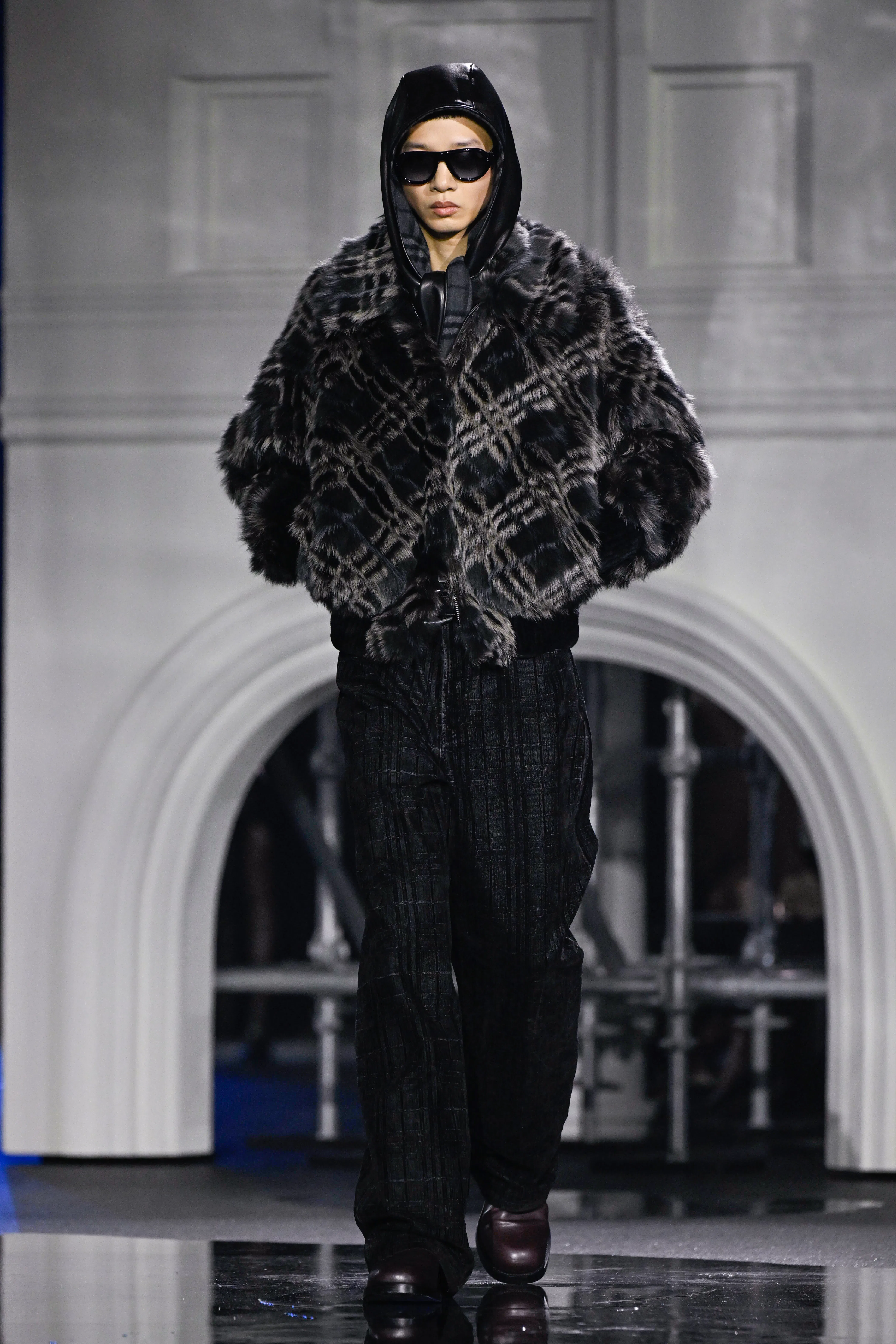 Model on the runway at the Burberry fashion show as part of London Fashion Week Fall 2026 