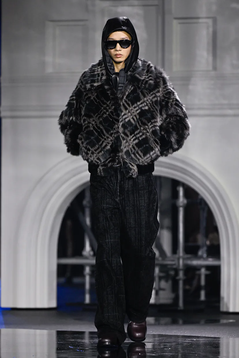 Model on the runway at the Burberry fashion show as part of London Fashion Week Fall 2026