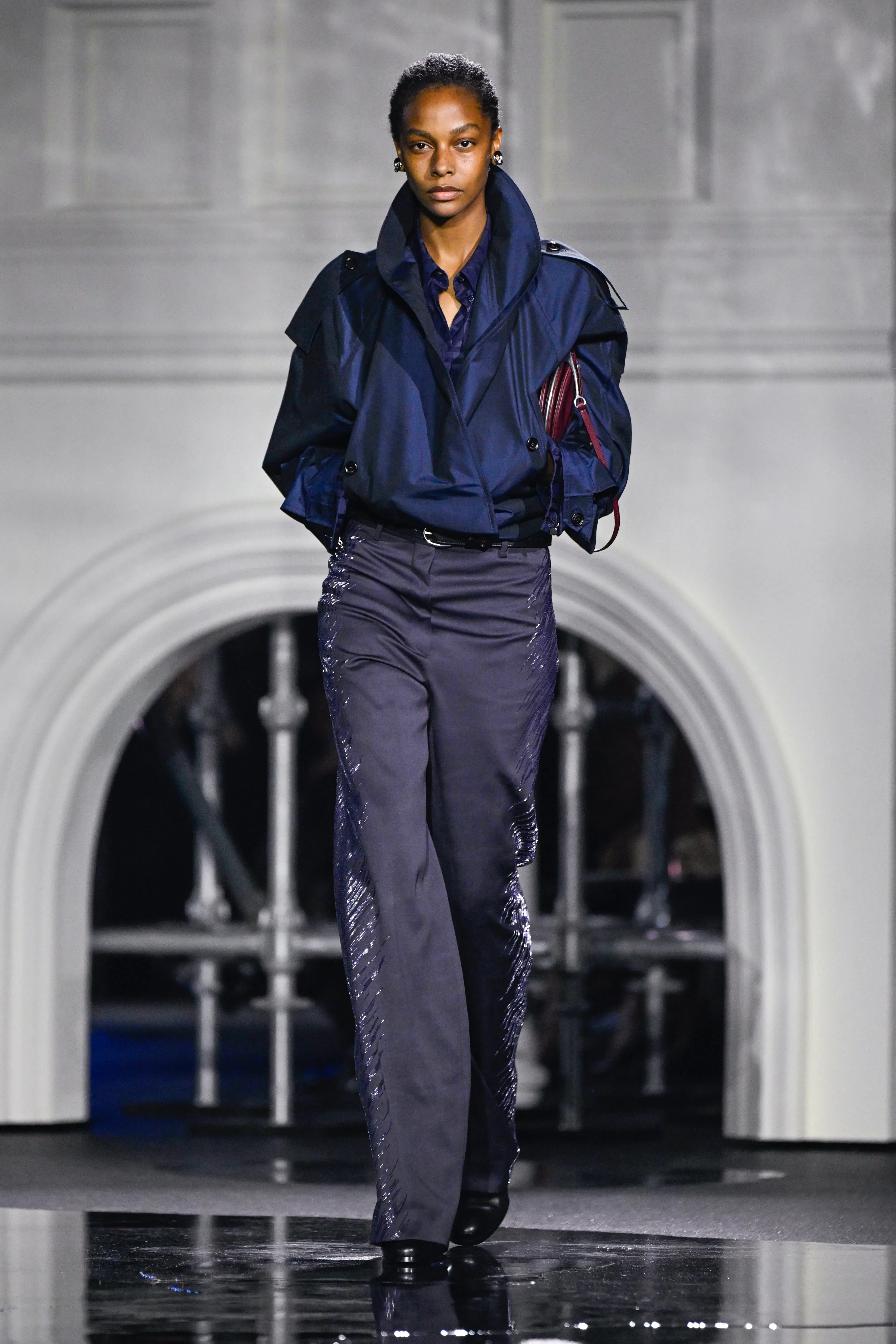 Model on the runway at the Burberry fashion show as part of London Fashion Week Fall 2026