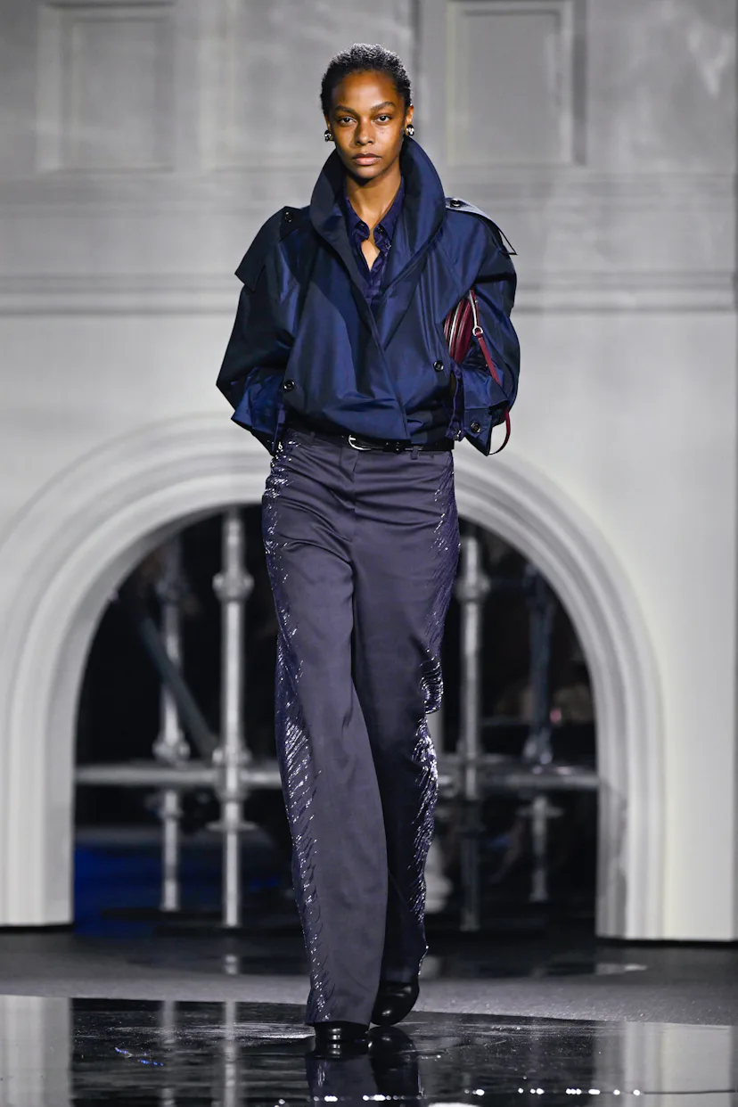 Model on the runway at the Burberry fashion show as part of London Fashion Week Fall 2026