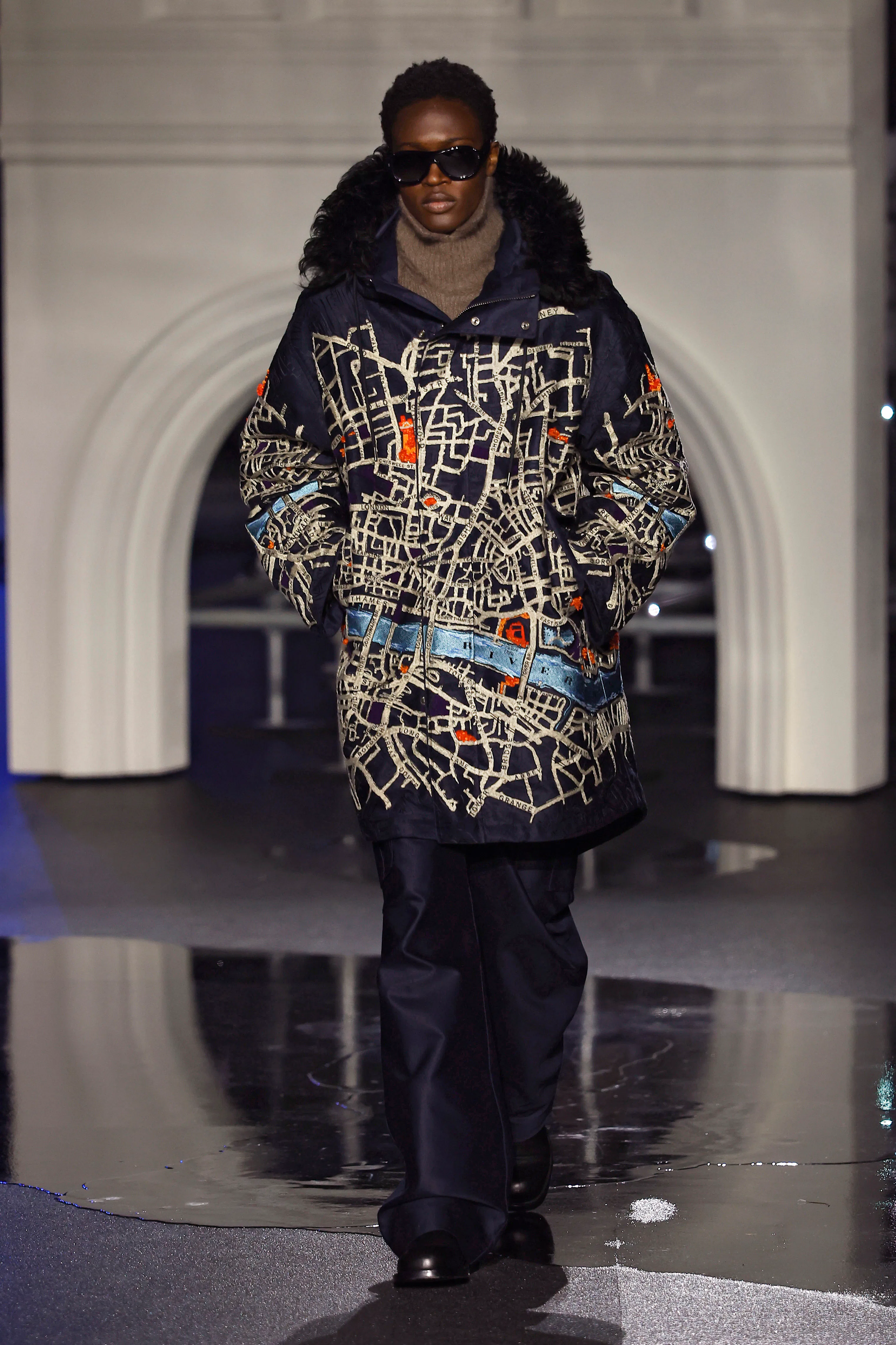 A model walks the runway at the Burberry show during London Fashion Week February 2026 