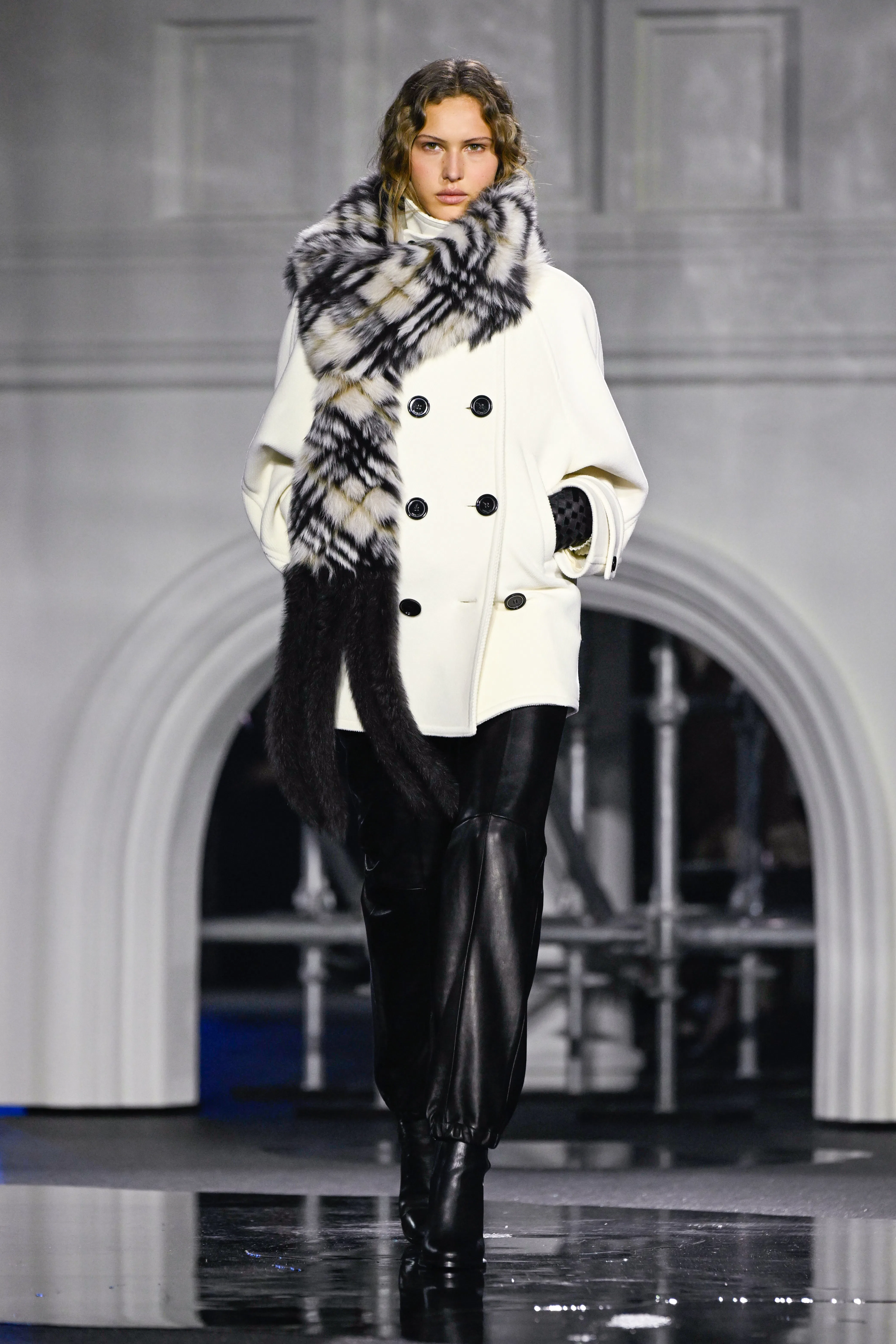 Model on the runway at the Burberry fashion show as part of London Fashion Week Fall 2026 