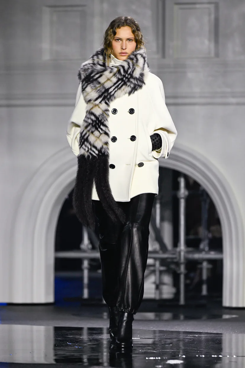 Model on the runway at the Burberry fashion show as part of London Fashion Week Fall 2026