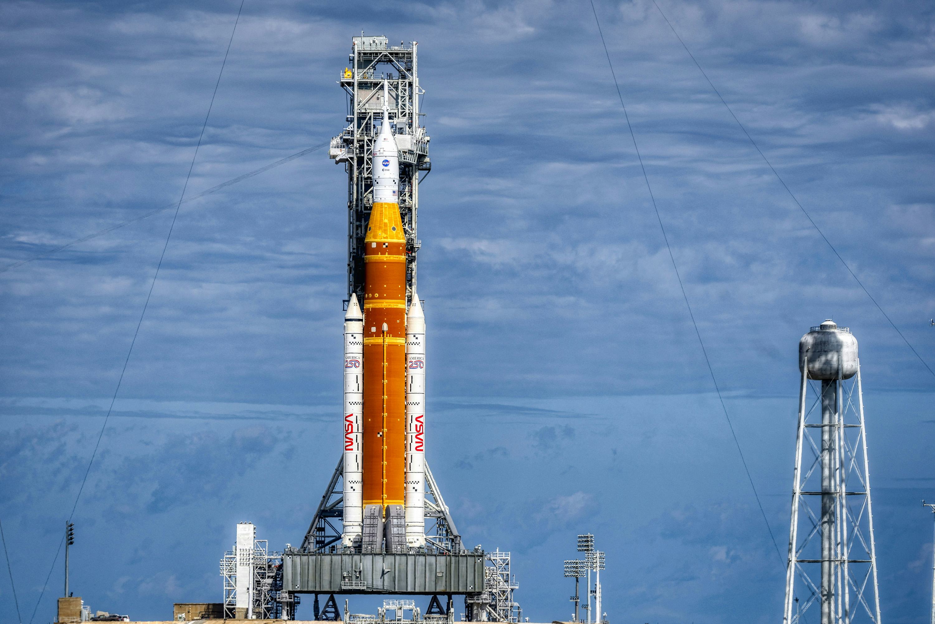 Artemis II: the Space Launch System rocket and Orion spacecraft at Launch Pad 39B, on Friday, Jan. 3...