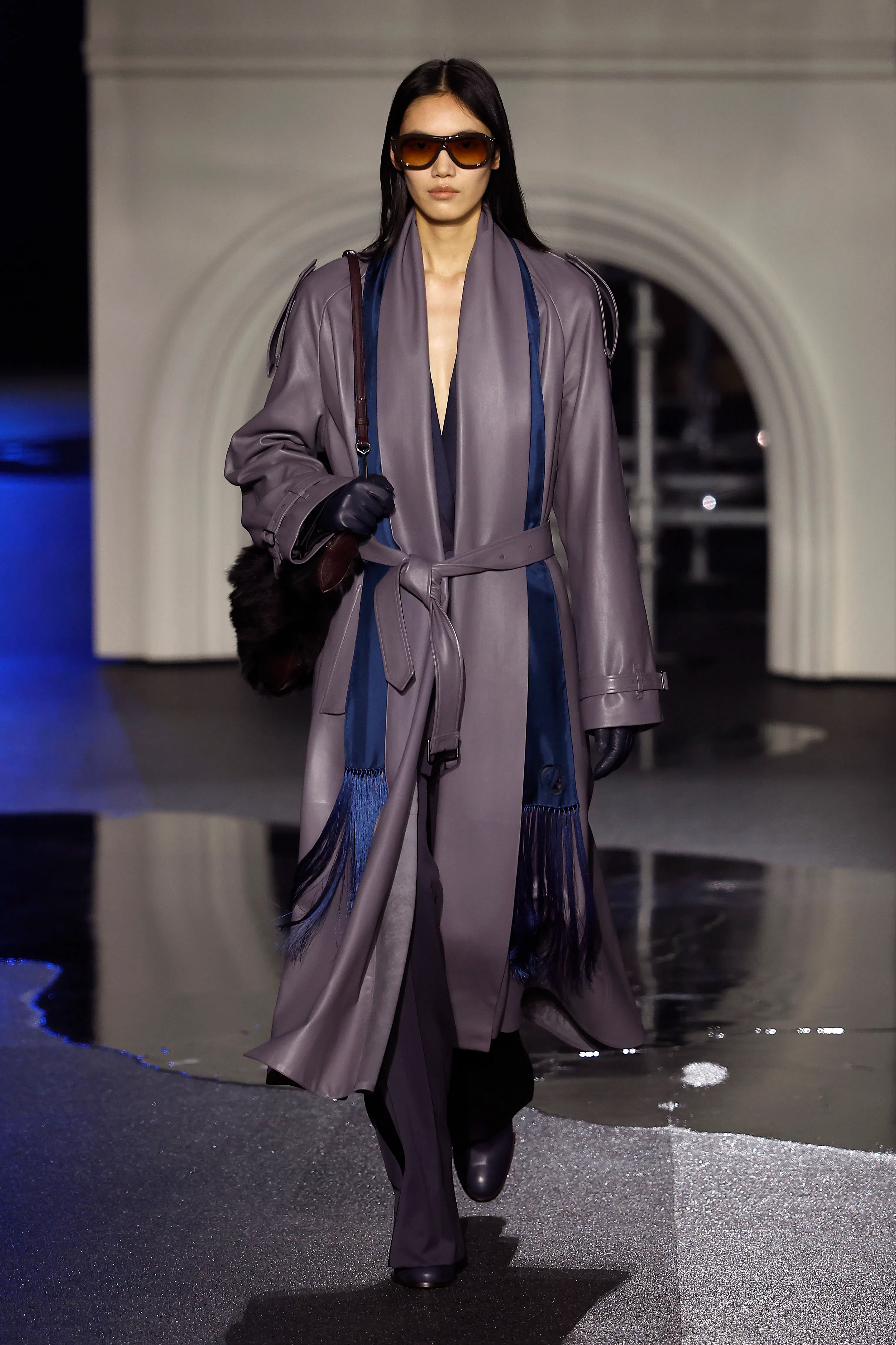 A model walks the runway at the Burberry show during London Fashion Week February 2026