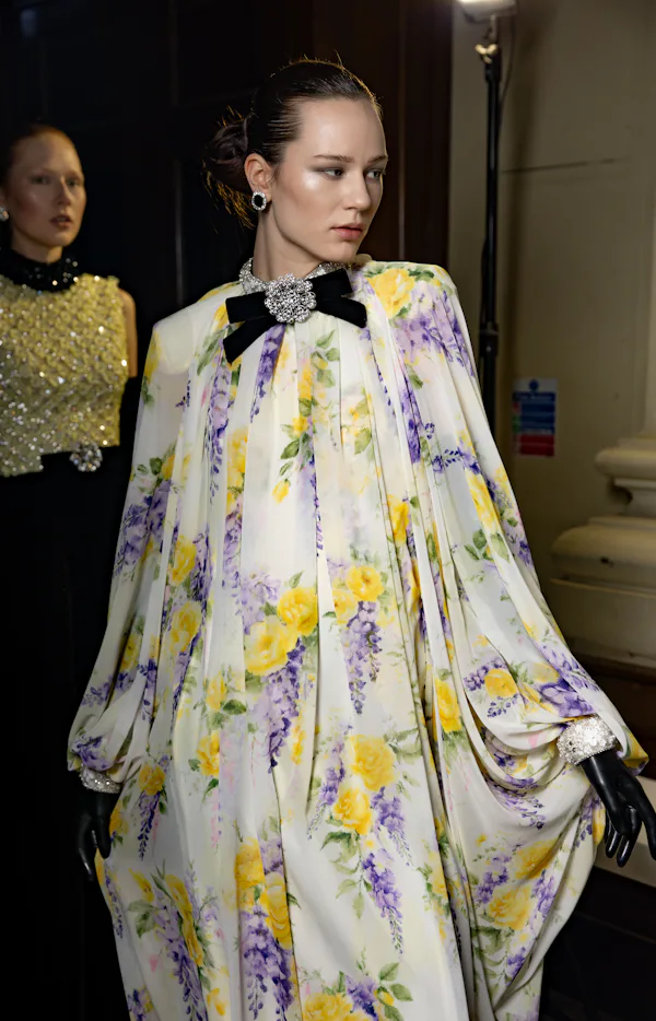 A model backstage ahead of the Richard Quinn show