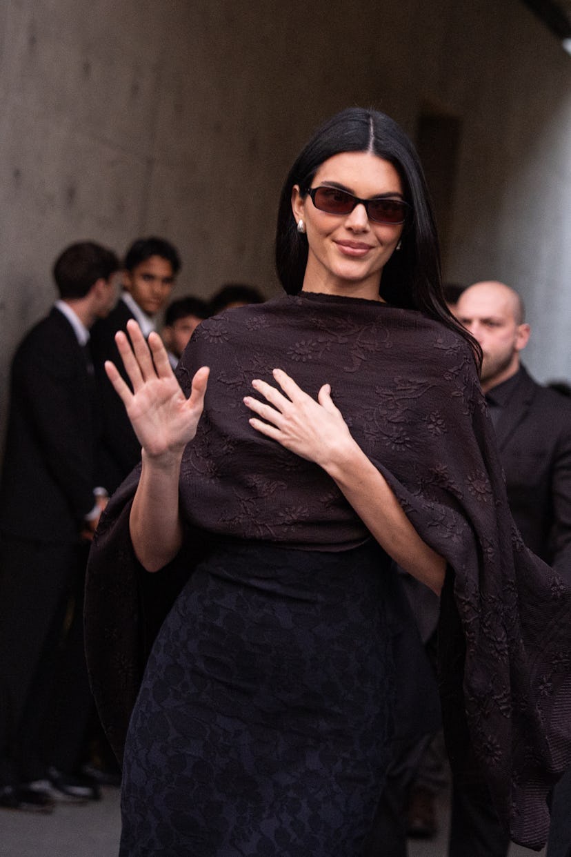 Kendall Jenner is seen at Emporio Armani show during the Milan Fashion Week - Womenswear Fall/Winter...