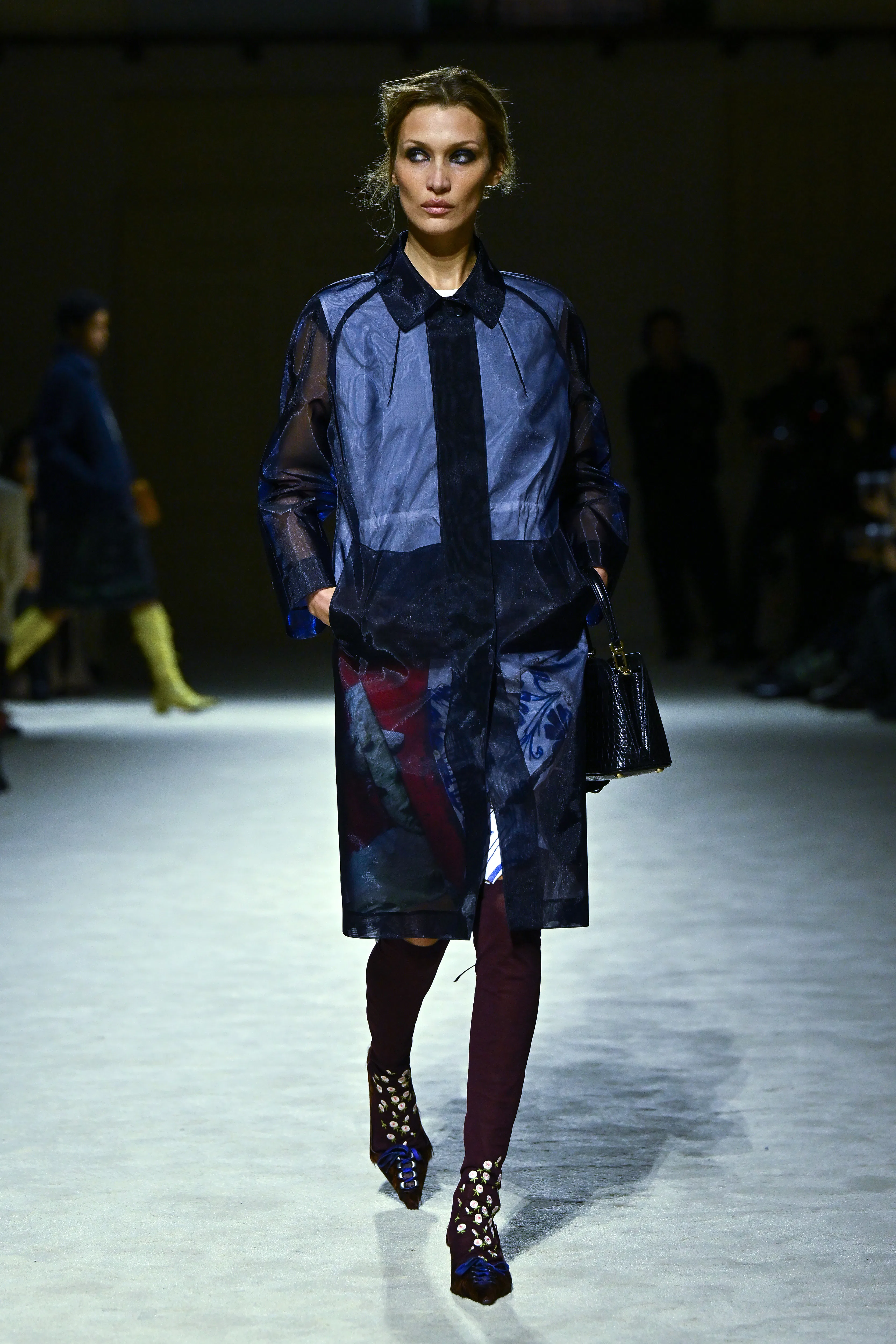 MILAN, ITALY - FEBRUARY 26: Bella Hadid walks the runway at the Prada fashion show during the Milan ...