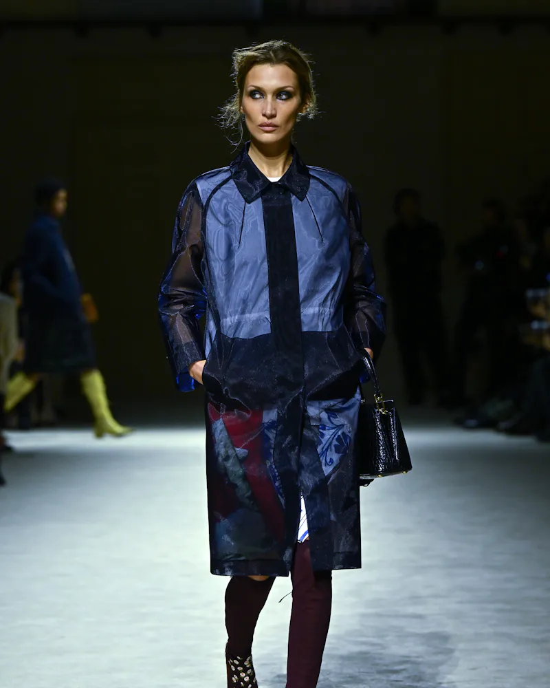 MILAN, ITALY - FEBRUARY 26: Bella Hadid walks the runway at the Prada fashion show during the Milan ...