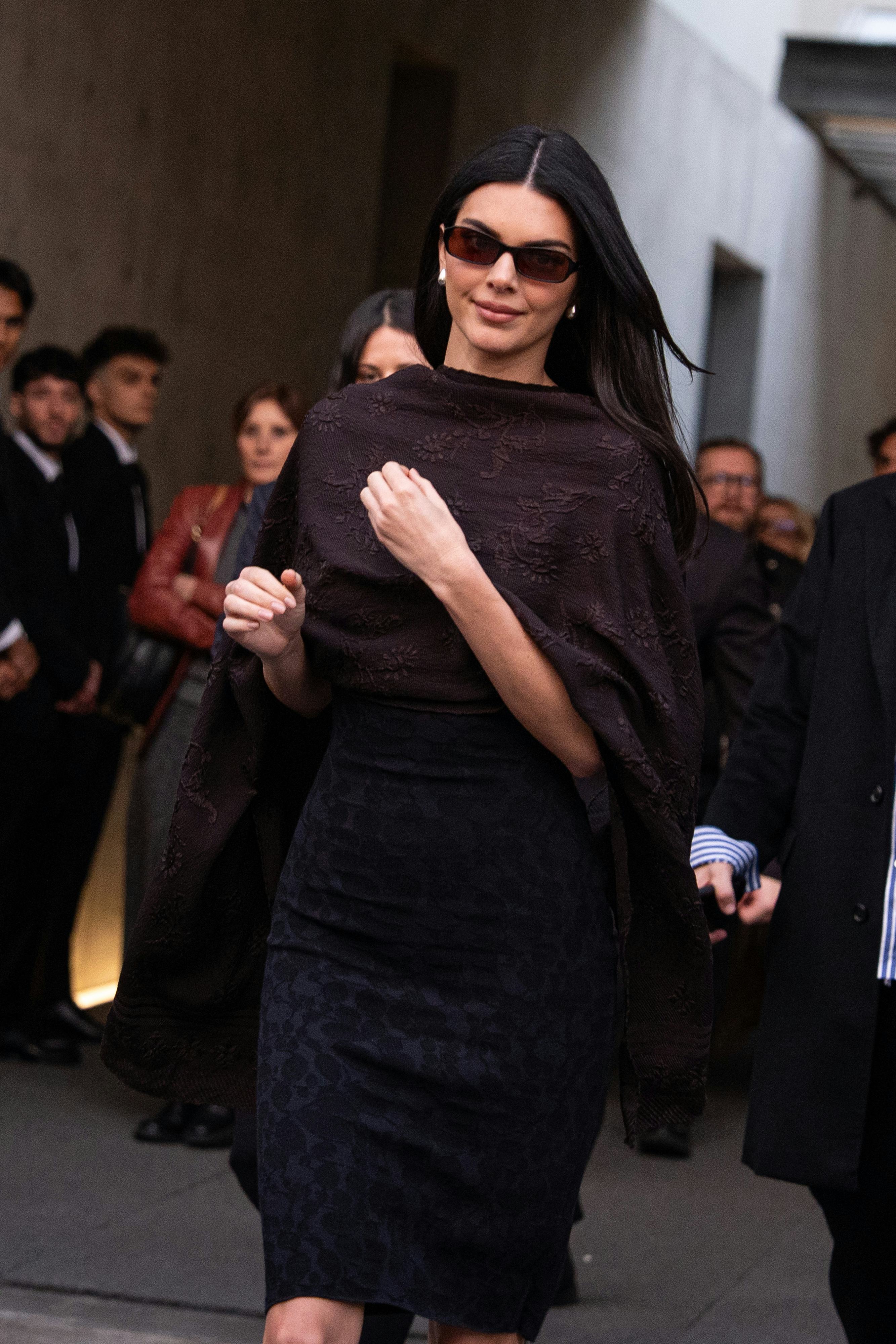 MILAN, ITALY - FEBRUARY 26: Kendall Jenner is seen at Emporio Armani show during the Milan Fashion W...
