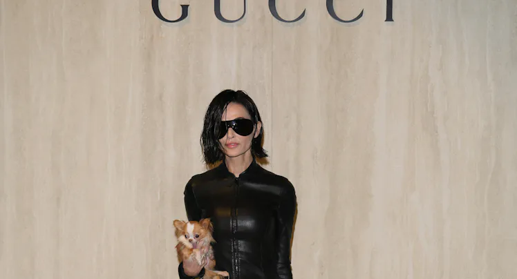 MILAN, ITALY - FEBRUARY 27: Demi Moore attends the Gucci FW26 Fashion Show at Palazzo Delle Scintill...