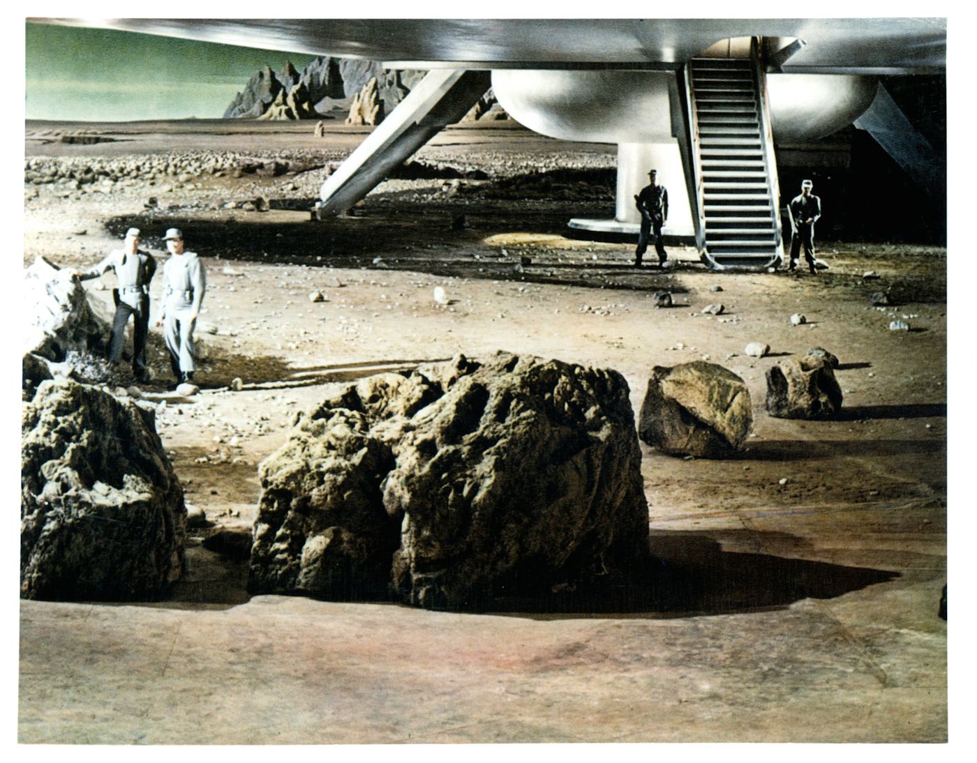 A spacecraft makes landing on a planet in a scene from the film 'Forbidden Planet', 1956. (Photo by Metro-Goldwyn-Mayer/Getty Images)