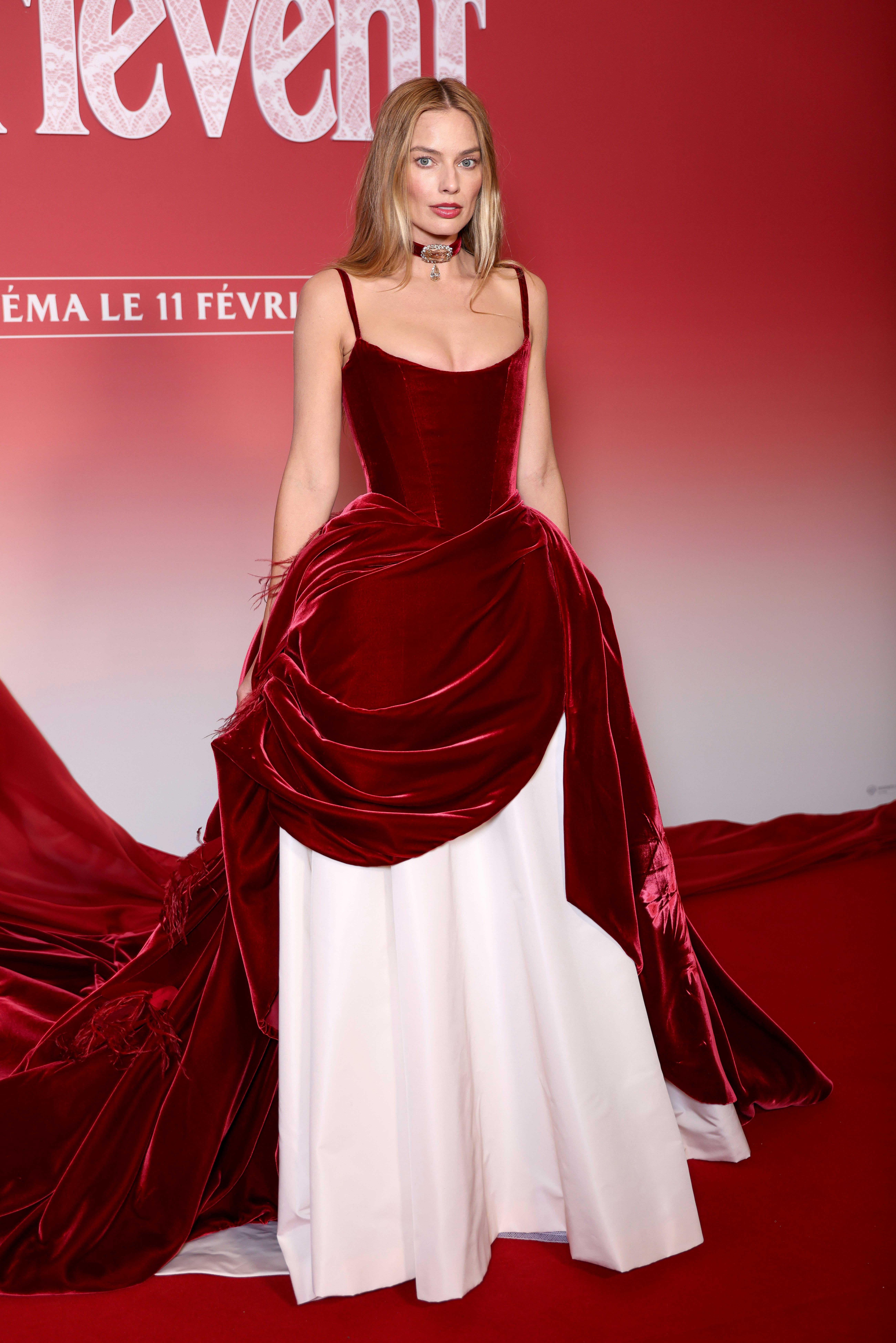 Margot Robbie attends the "Hurlevent" Photocall at Le Grand Rex on February 02, 2026 in Paris, Franc...