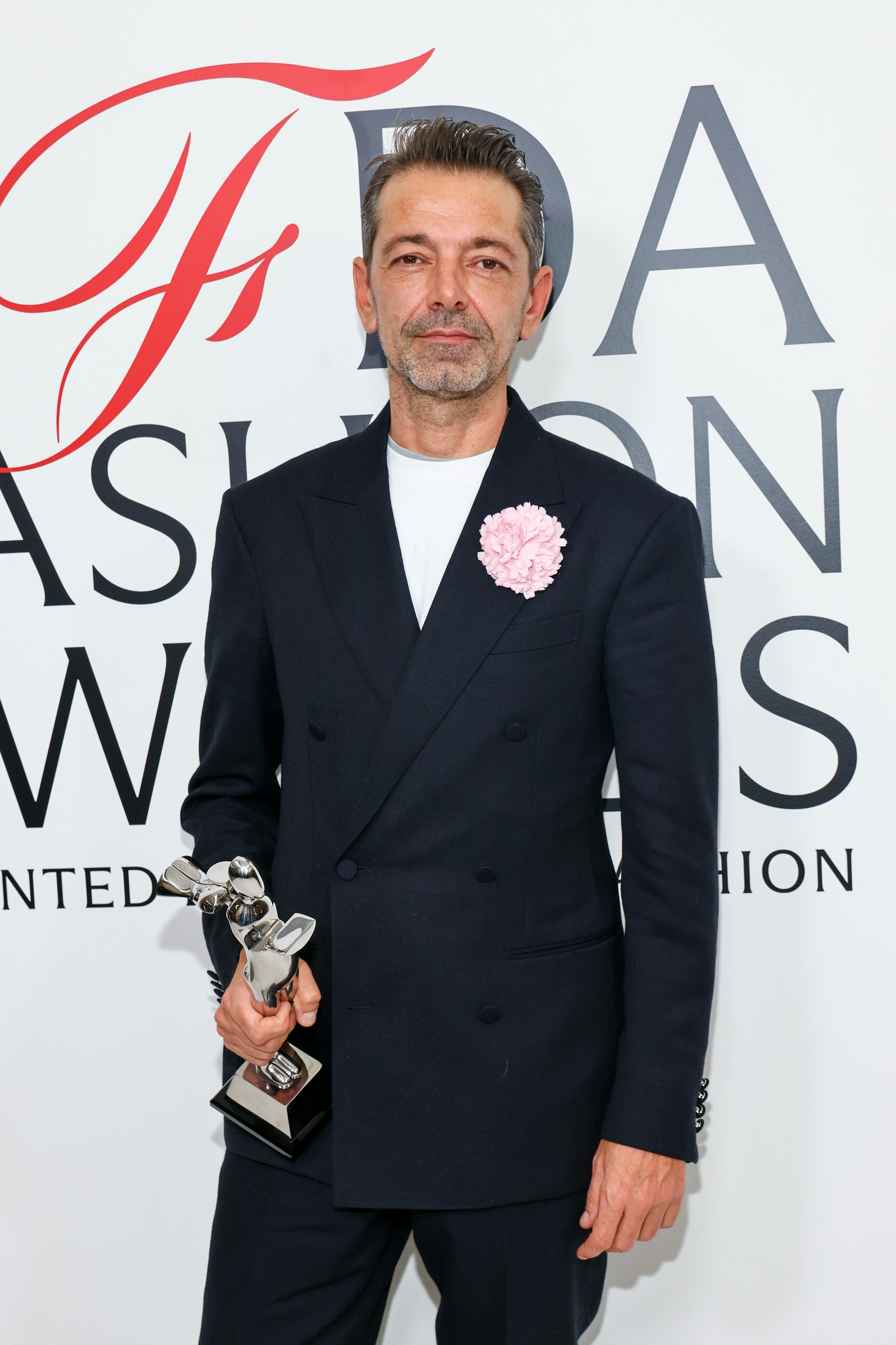 Pieter Mulier poses with the International Designer of the Year Award at the 2025 CFDA Fashion Award...