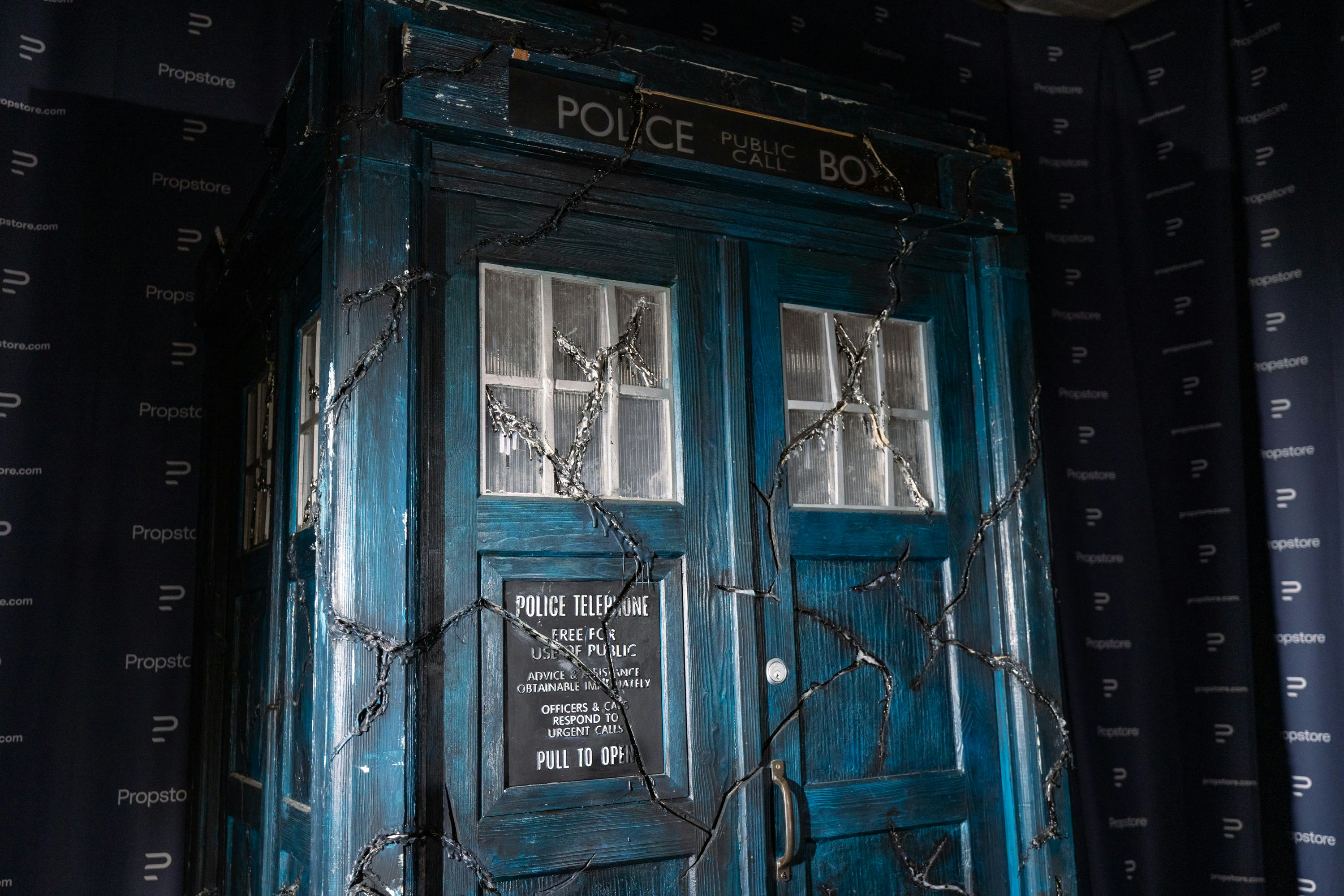 LONDON, ENGLAND - JANUARY 30: A screen-matched 'Eve of the Daleks' TARDIS goes on display as part of...