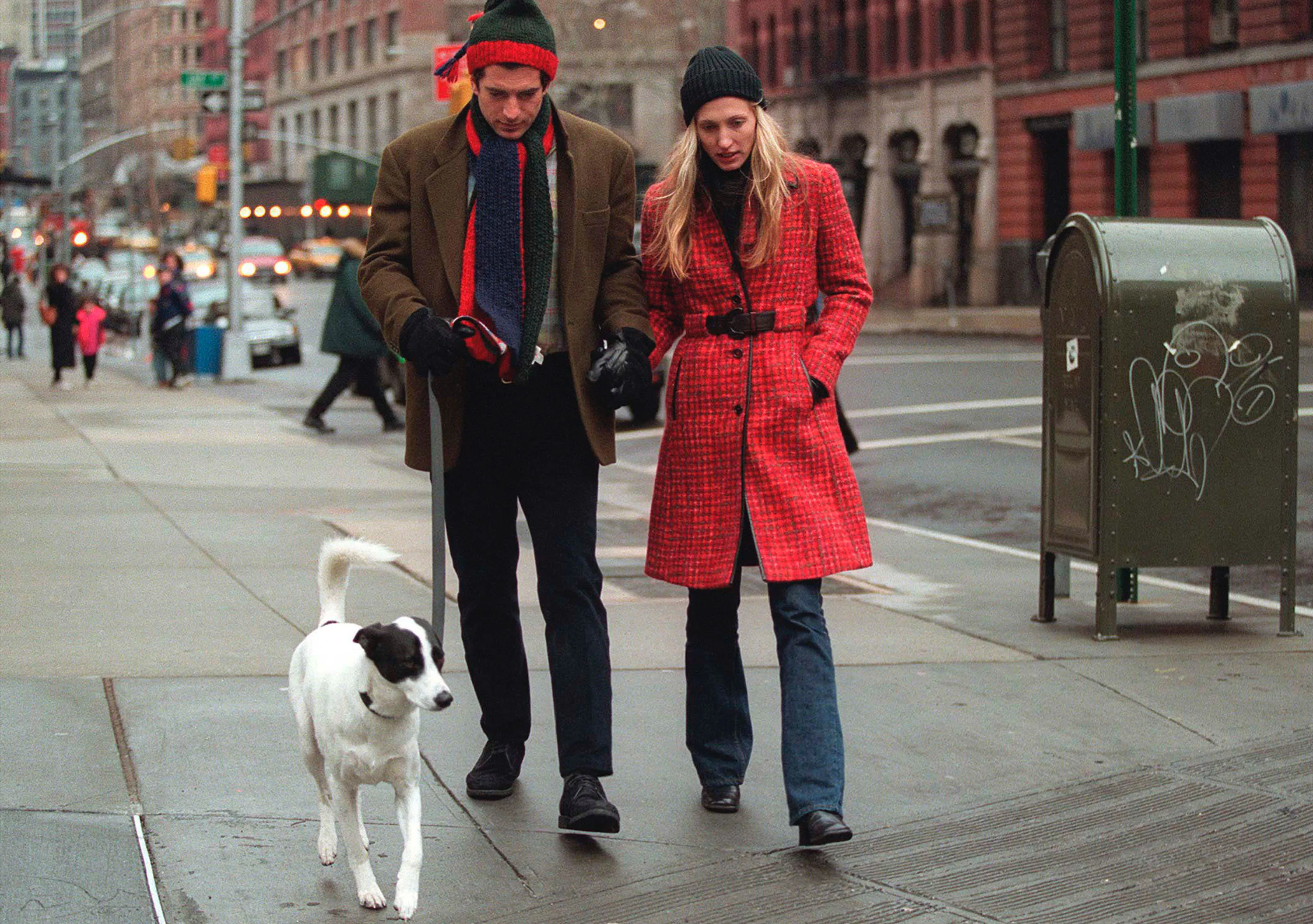 Carolyn Bessette-Kennedy in a red jacket