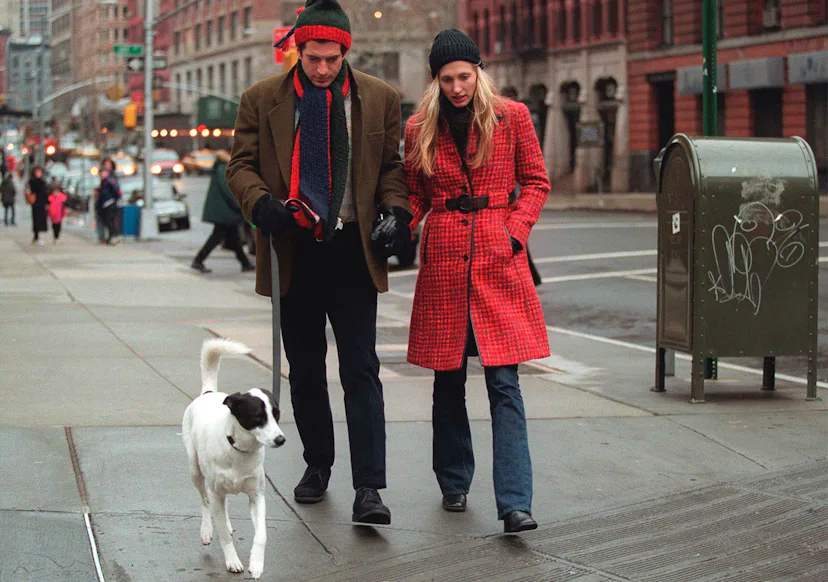 Carolyn Bessette-Kennedy in a red jacket