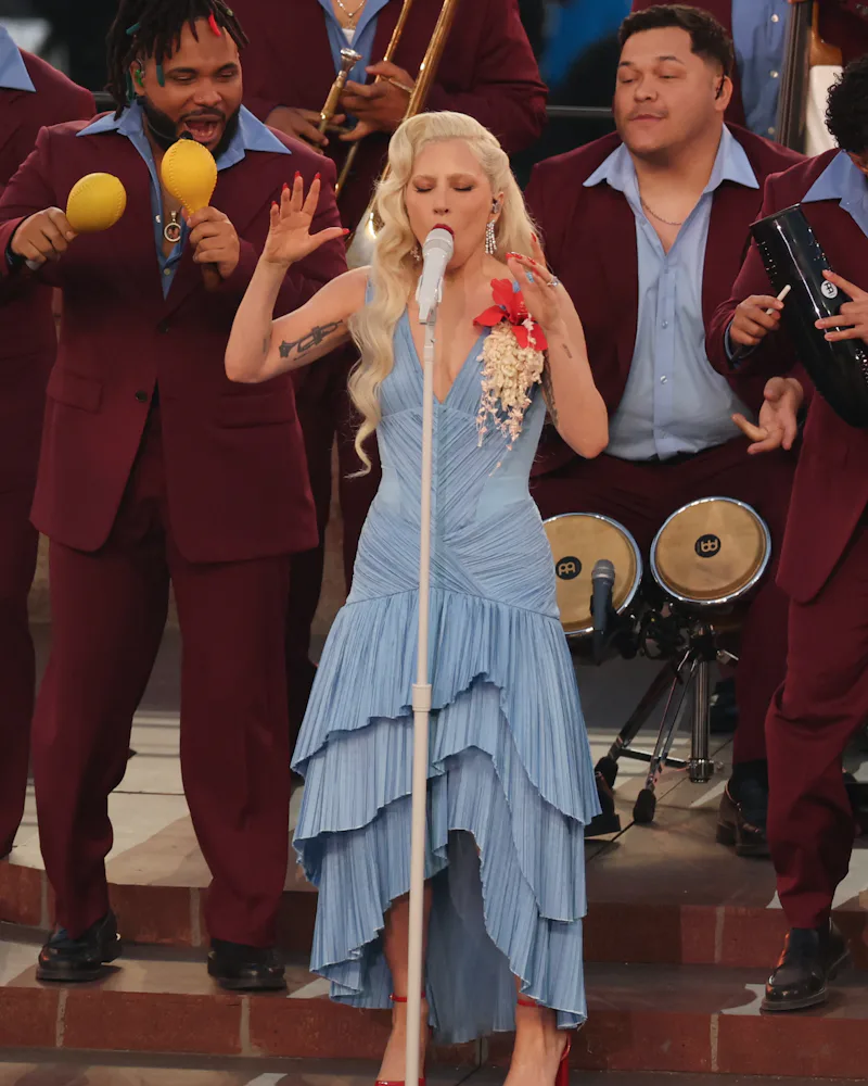 Lady Gaga performs during Super Bowl LX
