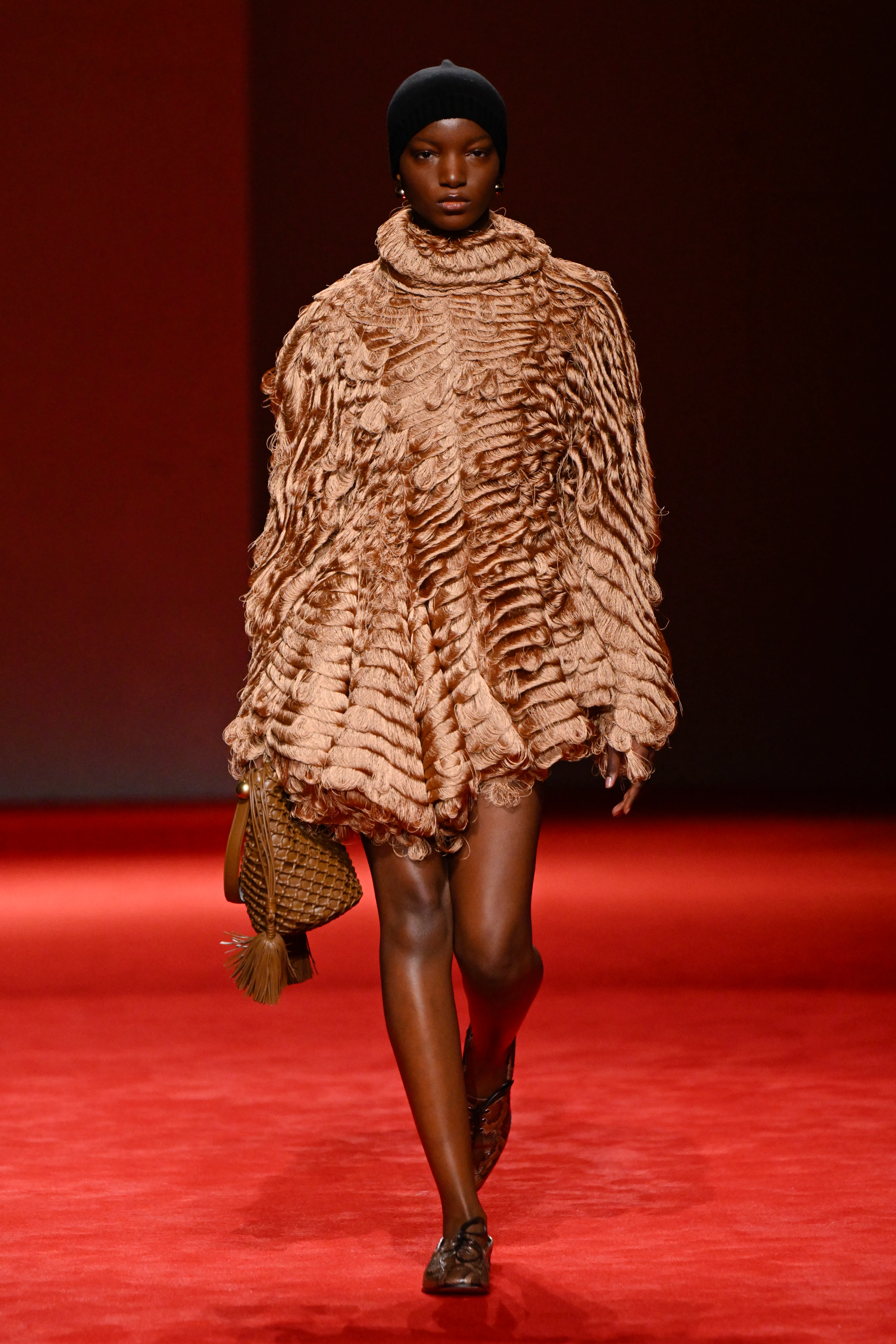 Model on the runway at the Bottega Veneta fashion show as part of Milan Fashion Week Fall 2026 