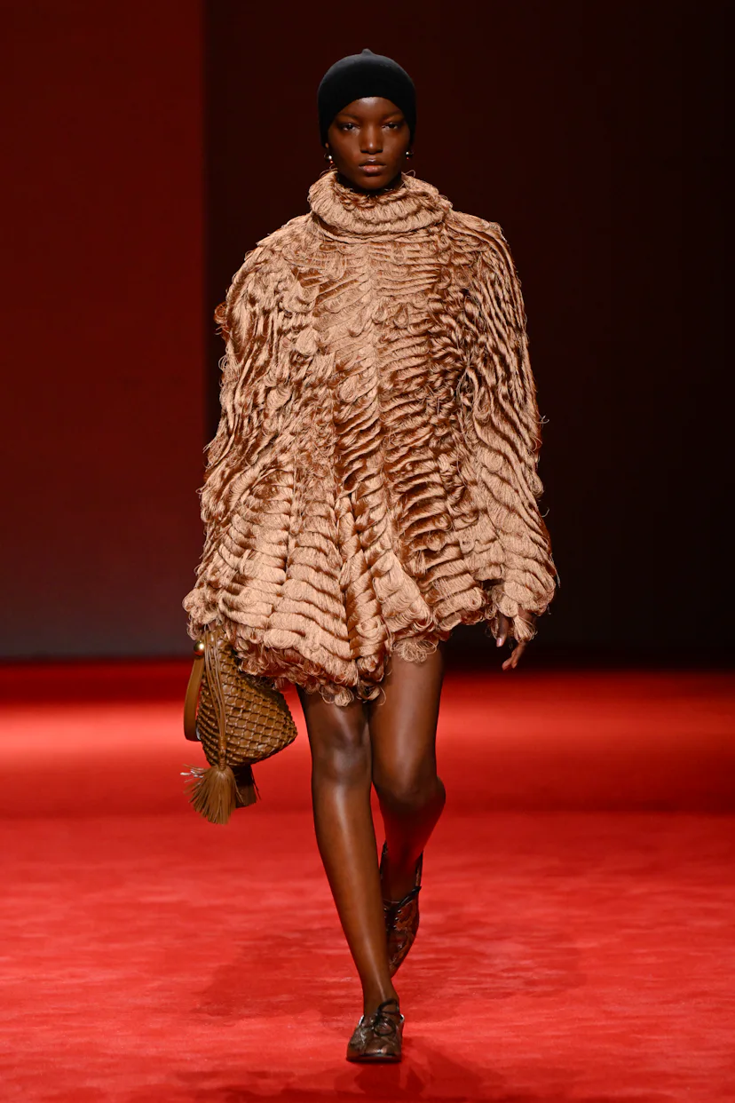 Model on the runway at the Bottega Veneta fashion show as part of Milan Fashion Week Fall 2026