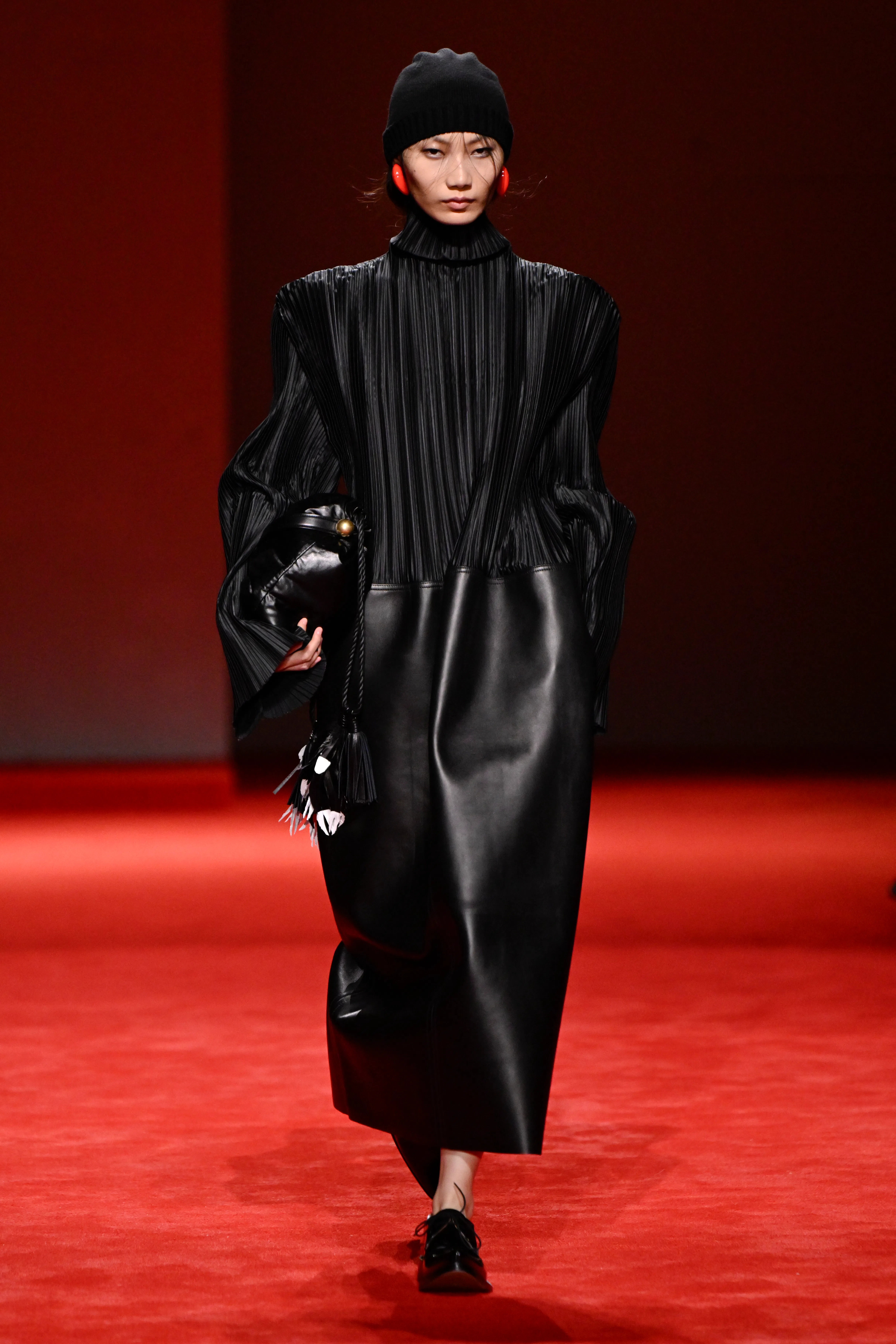 Model on the runway at the Bottega Veneta fashion show as part of Milan Fashion Week Fall 2026 