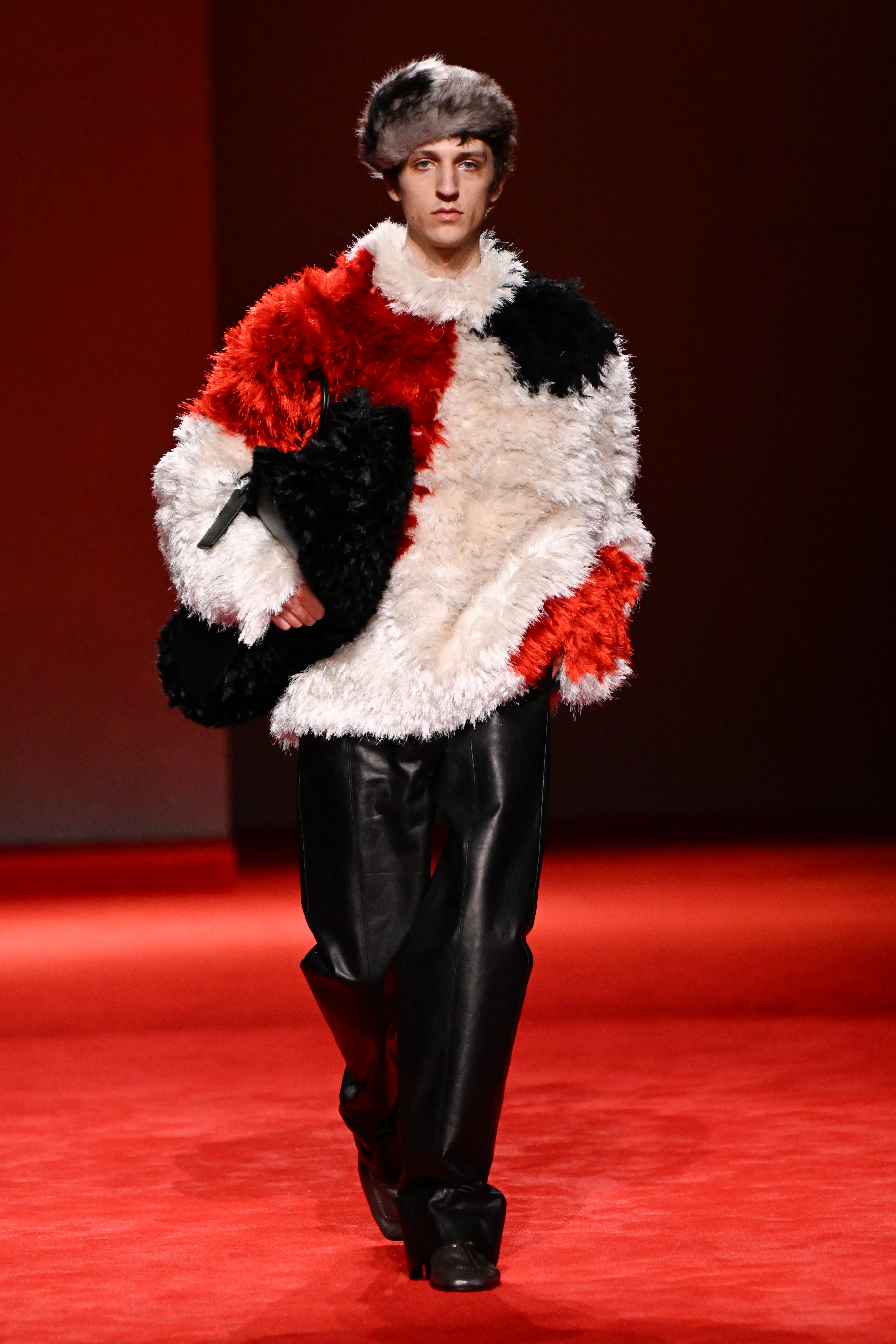 Model on the runway at the Bottega Veneta fashion show as part of Milan Fashion Week Fall 2026 