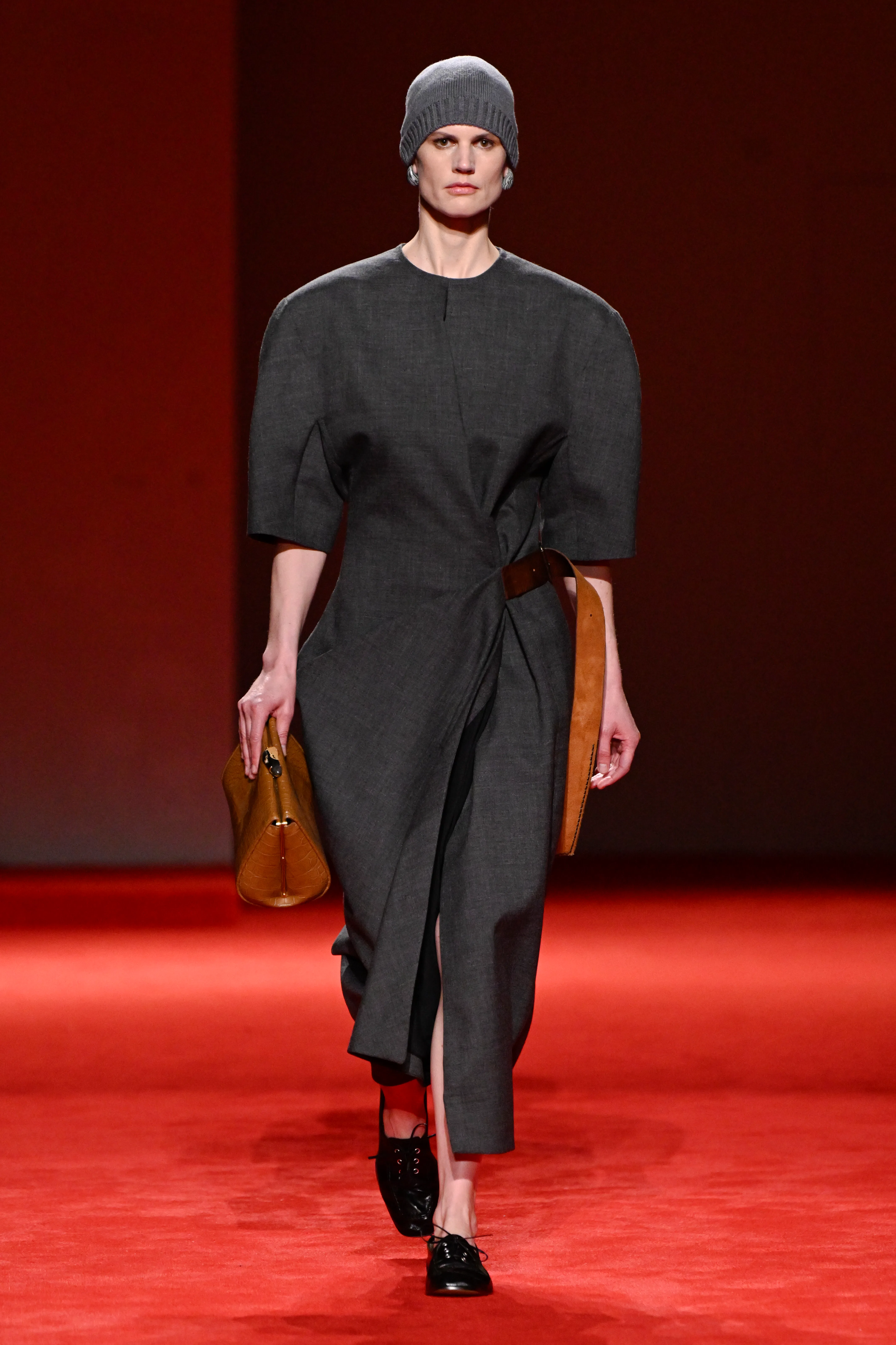 Model on the runway at the Bottega Veneta fashion show as part of Milan Fashion Week Fall 2026