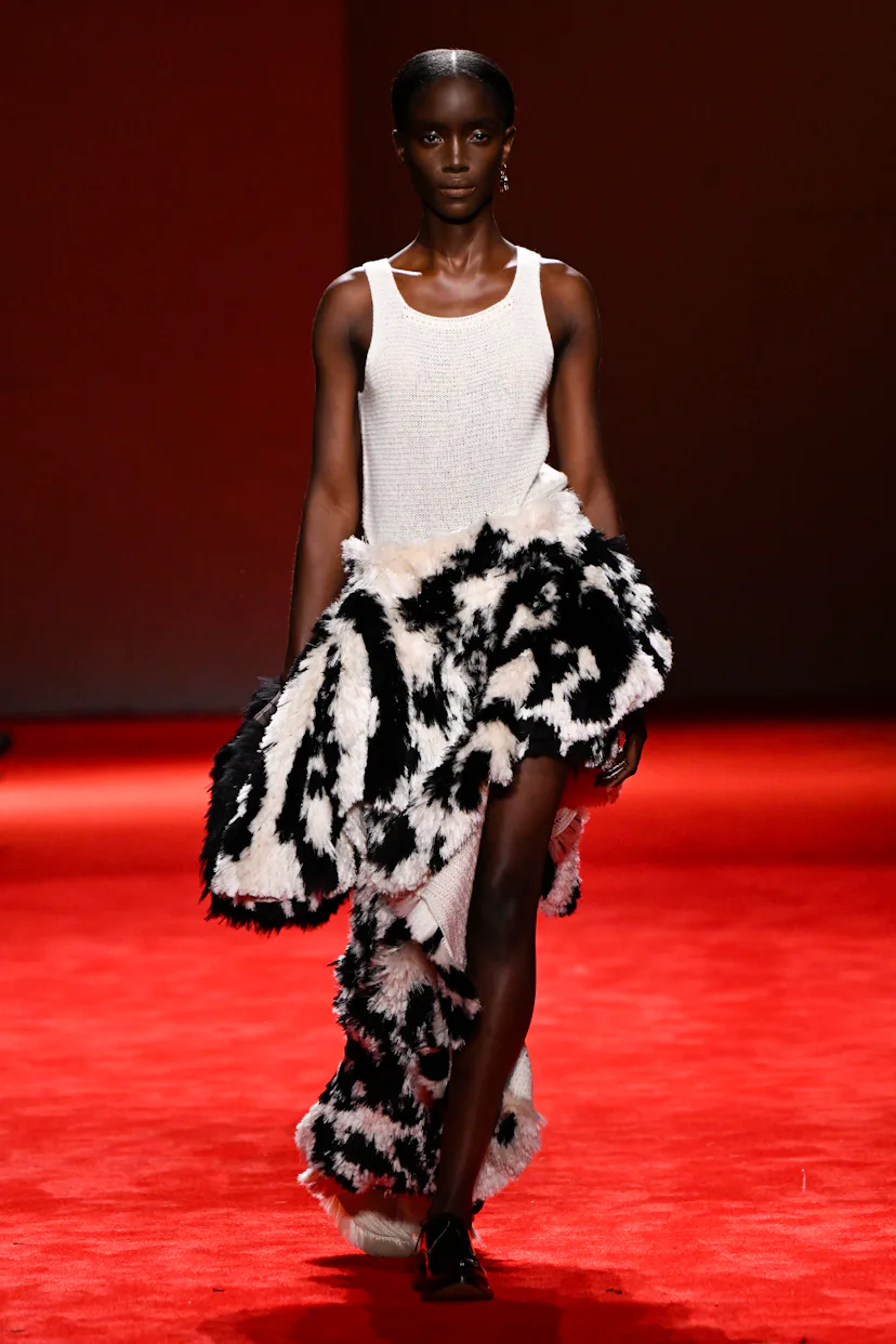 Model on the runway at the Bottega Veneta fashion show as part of Milan Fashion Week Fall 2026