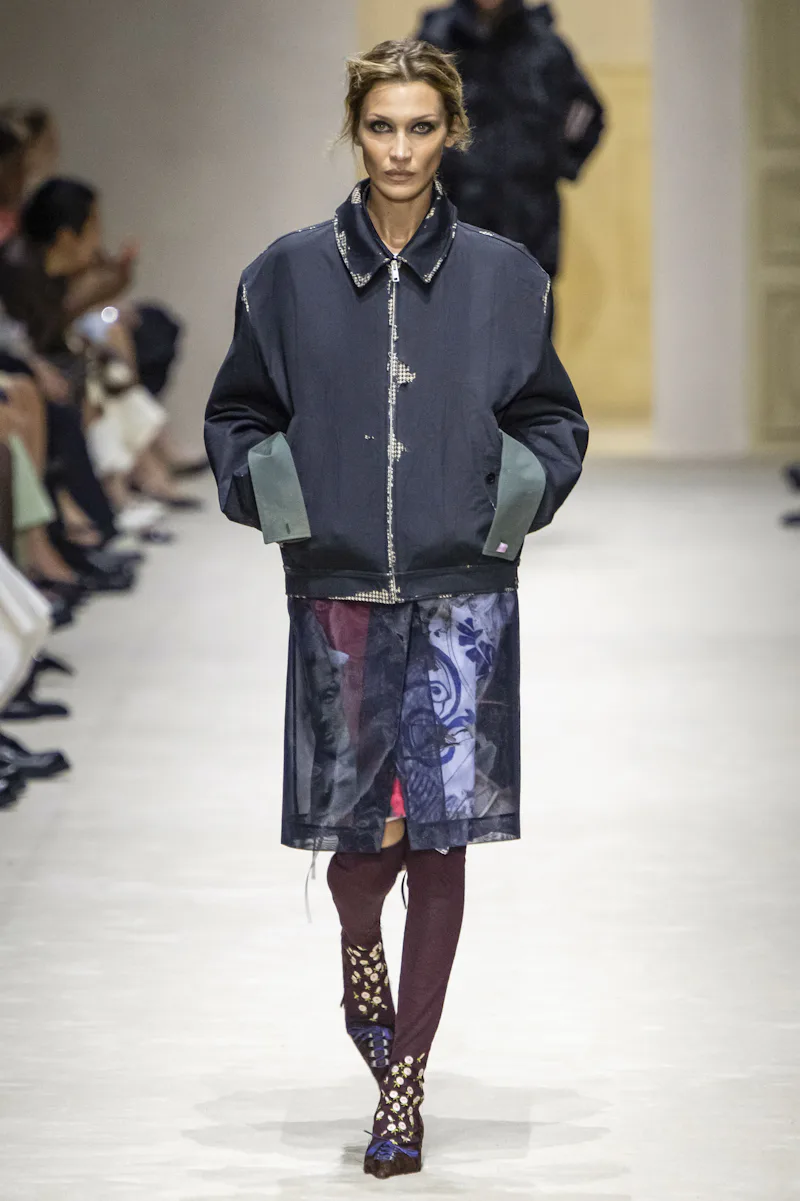 MILAN, ITALY - FEBRUARY 26: Bella Hadid walks the runway at the Prada Ready to Wear Fall/Winter 2026...