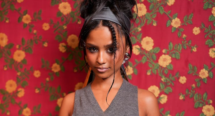 Tyla at the Miu Miu fashion show as part of Paris Fashion Week Fall 2026 held at Place d'Iéna on Mar...