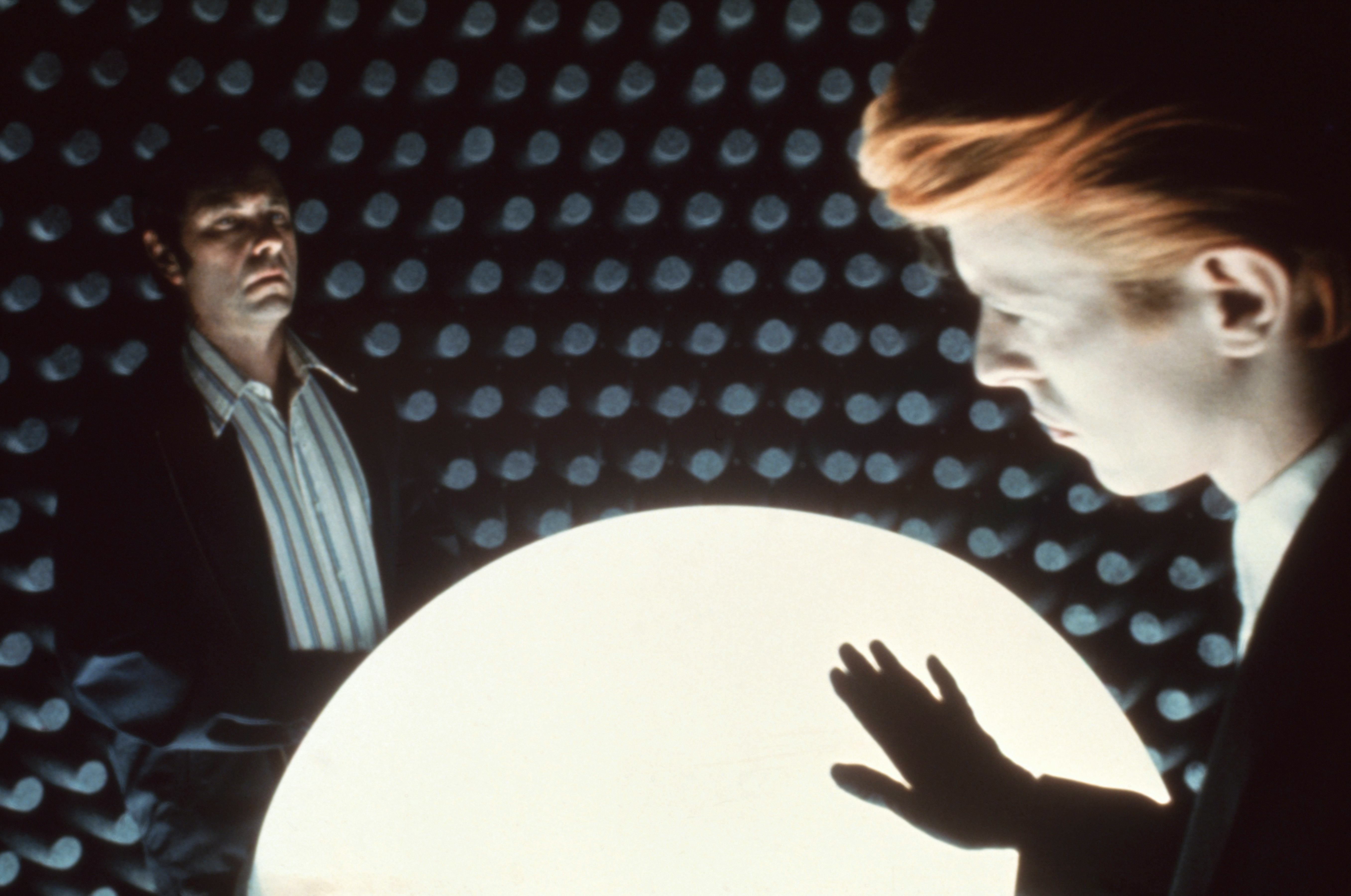 David Bowie and Rip Torn in a scene from Nicolas Roeg's 1976 film 'The Man Who Fell to Earth' . (Pho...